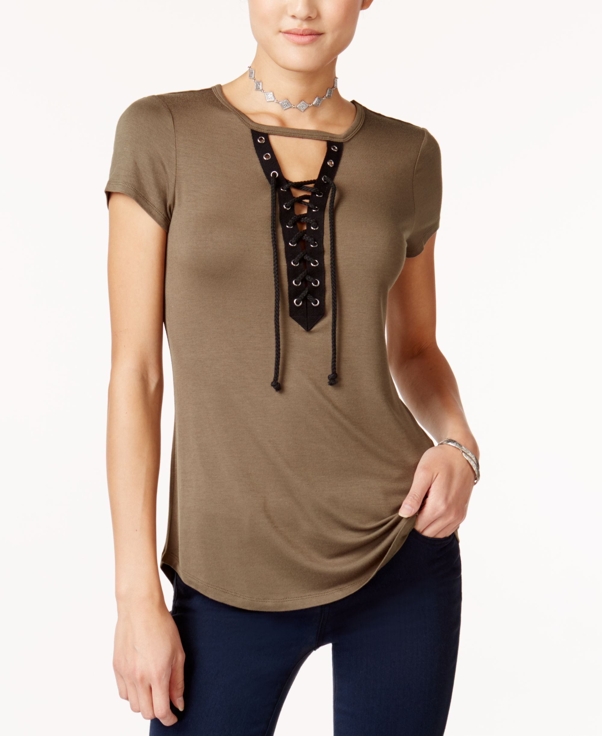 Ultra Flirt Juniors Cutout Lace Up Top