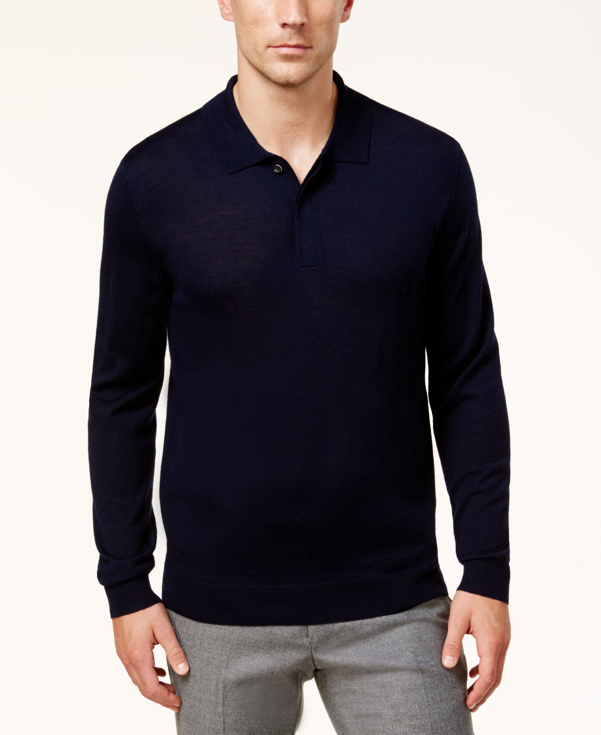 Men's Merino Wool Blend Polo Sweater