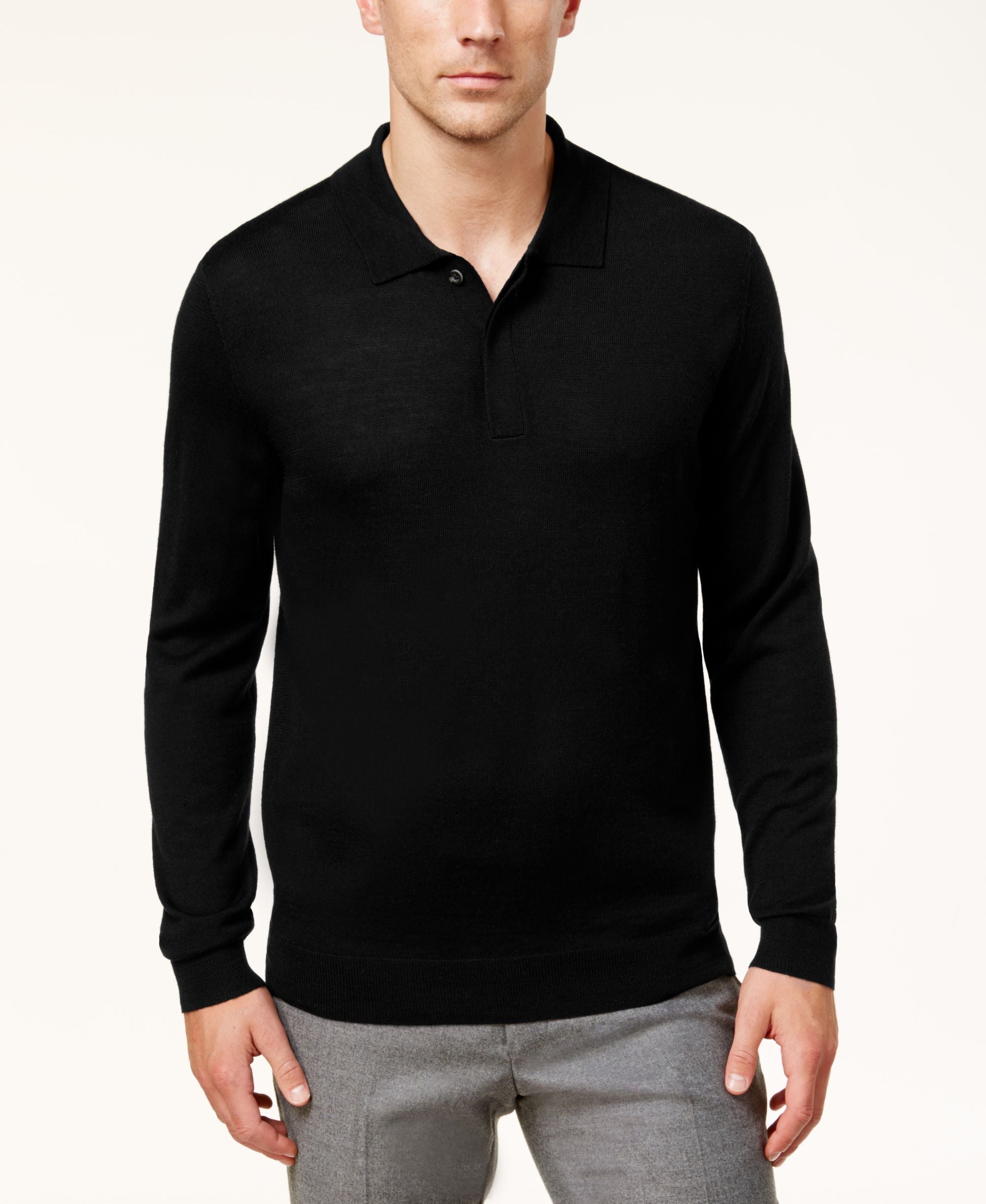 Men's Merino Wool Blend Polo Sweater