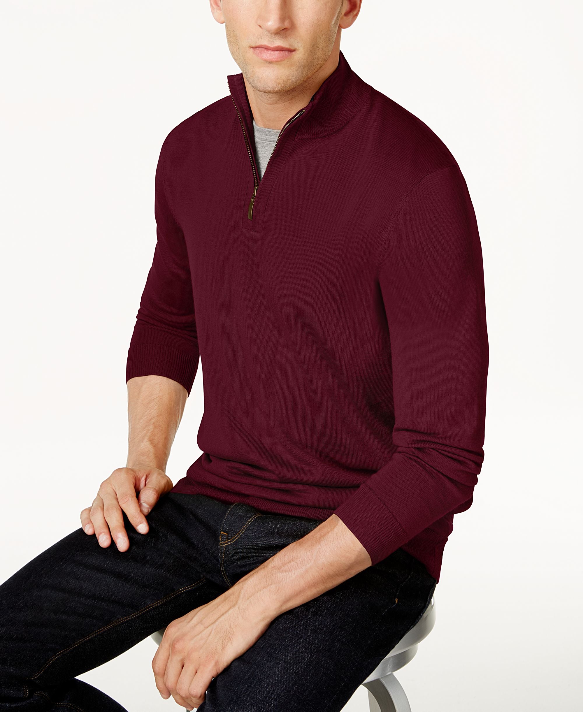 Men's Quarter-Zip Merino Wool Blend Sweater