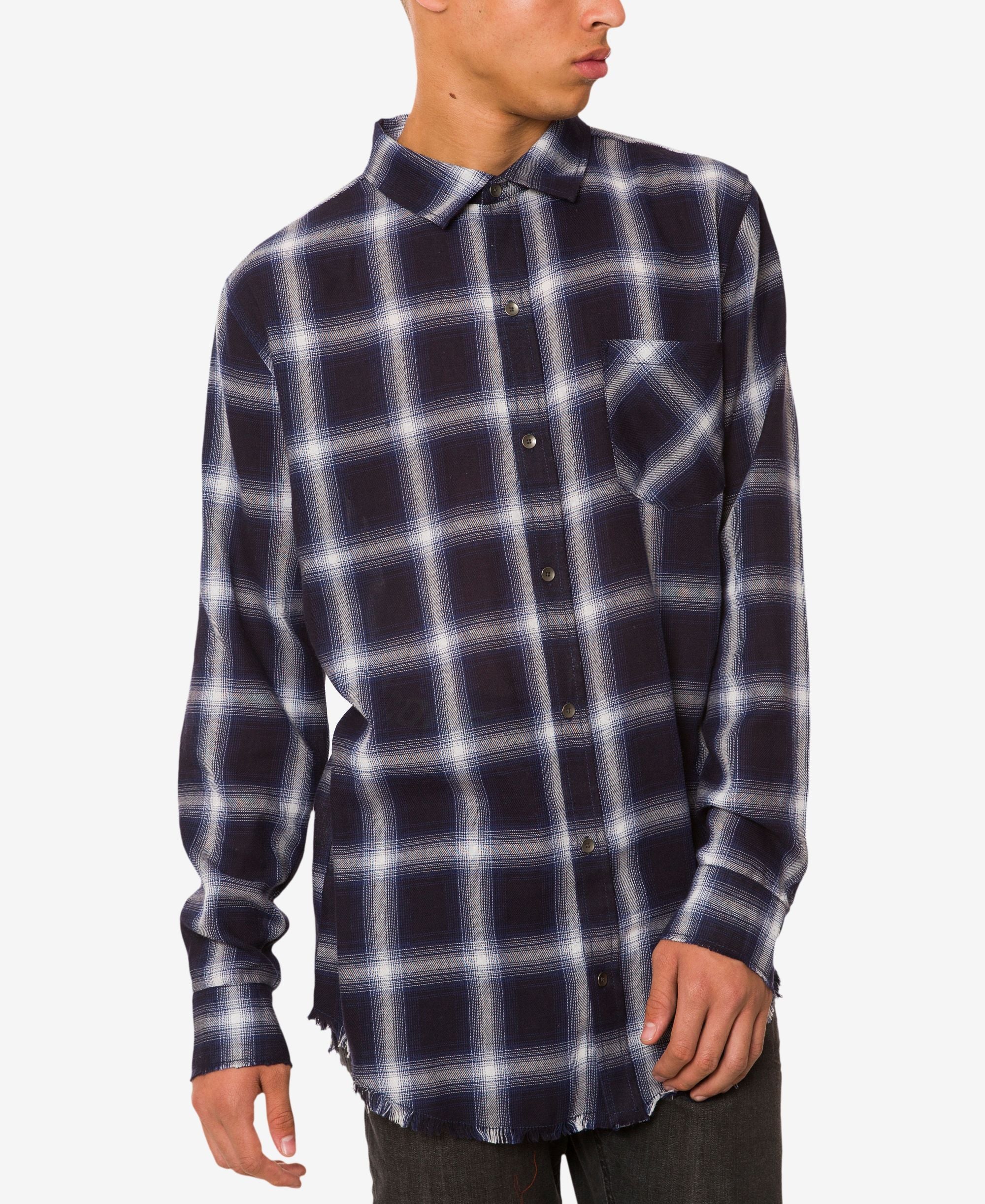 Jaywalker Mens Curved Hem Plaid Shirt