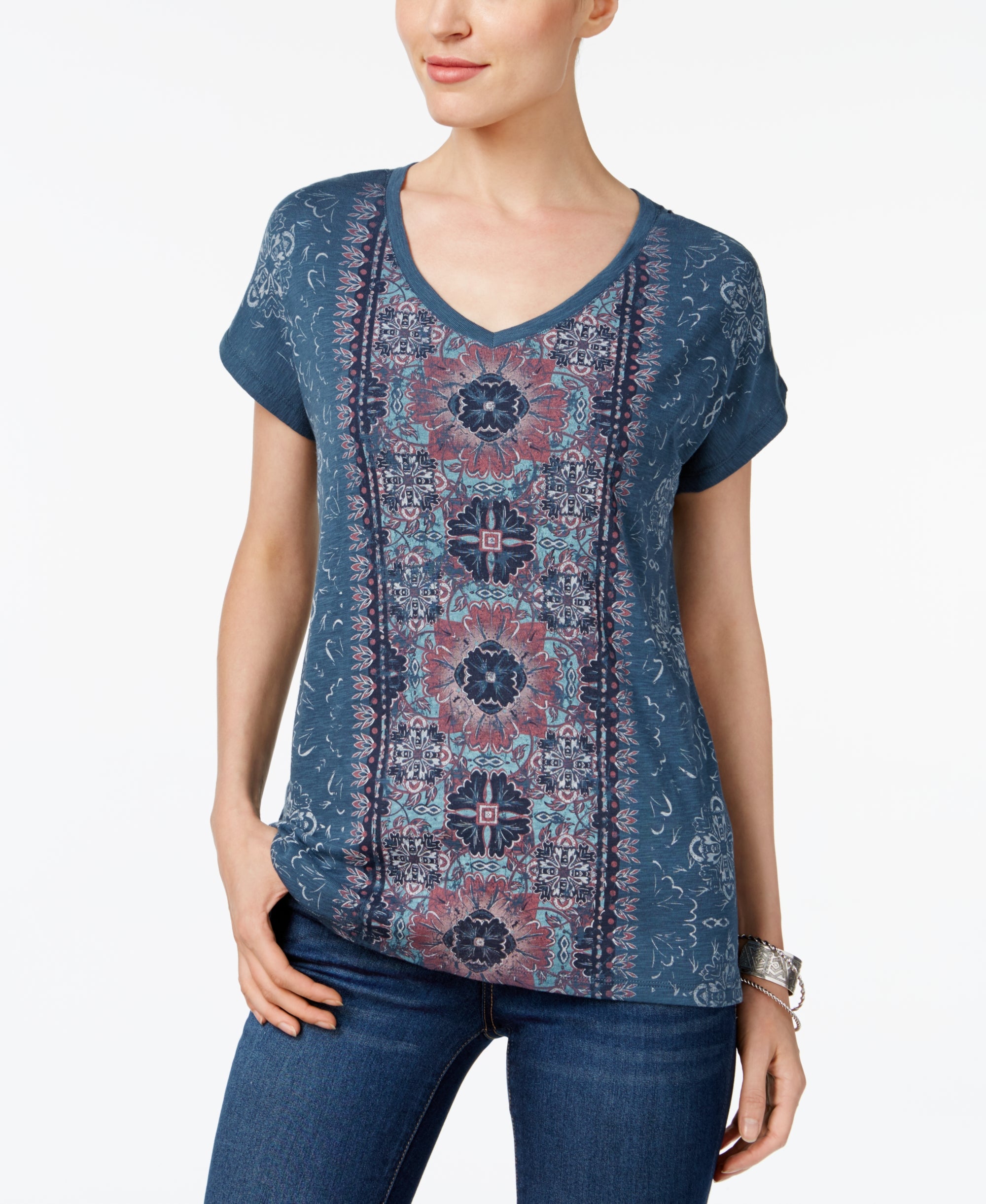 Tapestry-Print High-Low T-Shirt