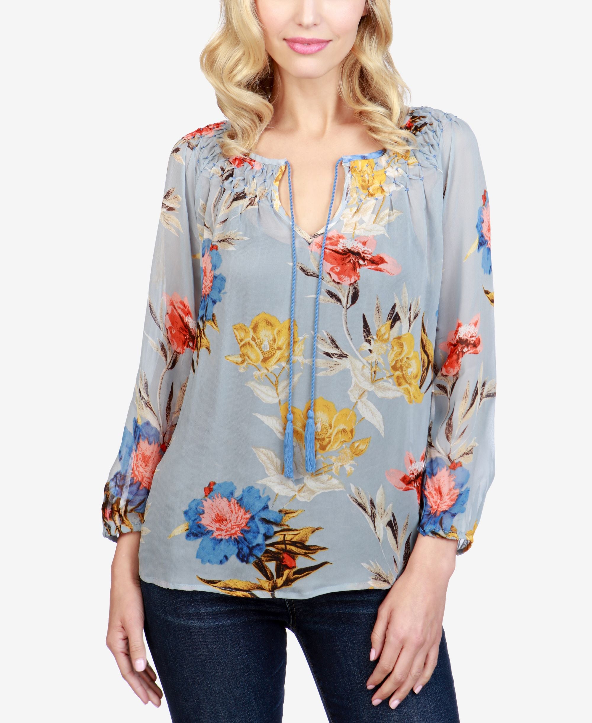 Lucky Brand Floral Print Peasant Top