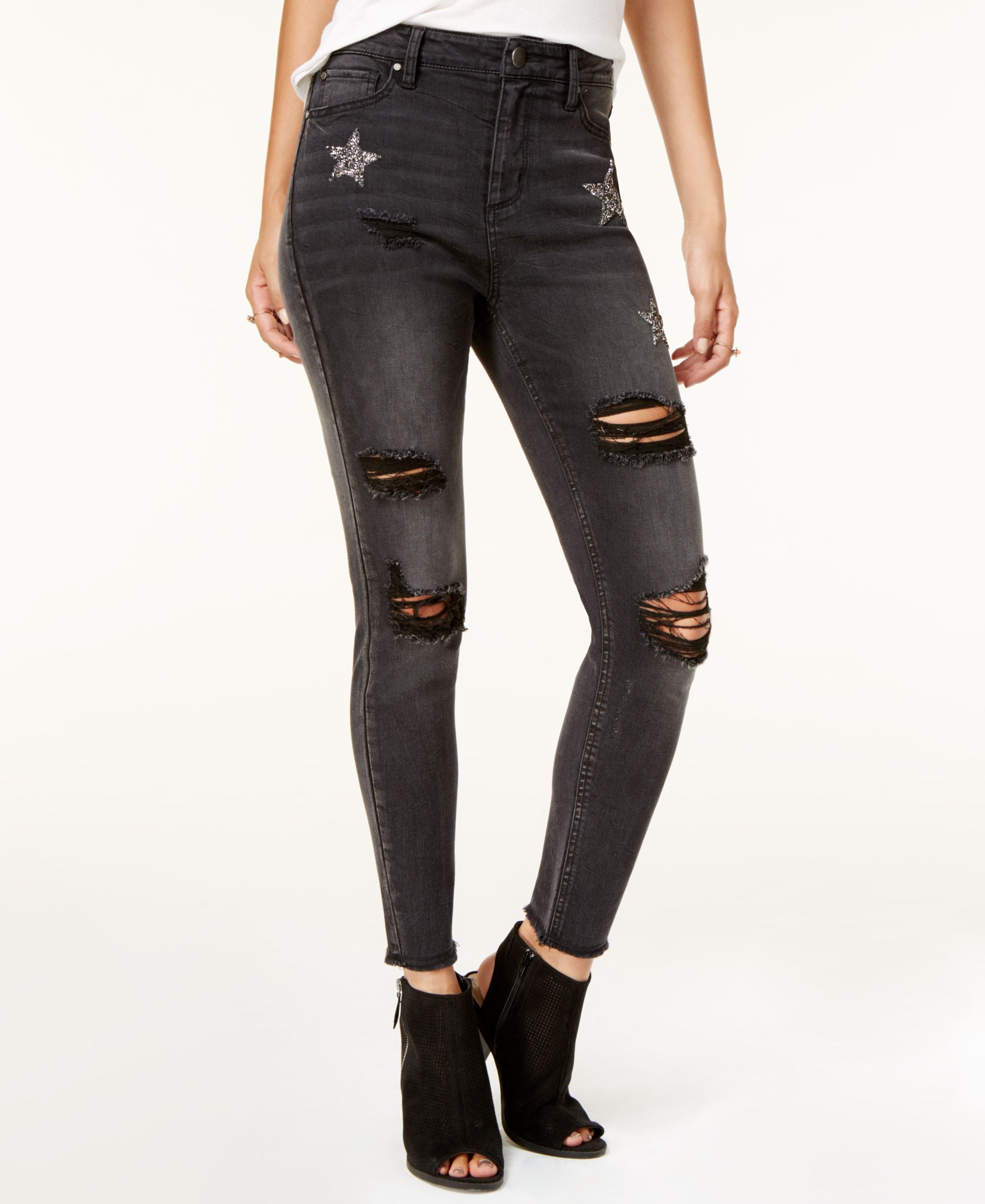 Tinseltown Juniors Embellished Ripped Skinny Jeans