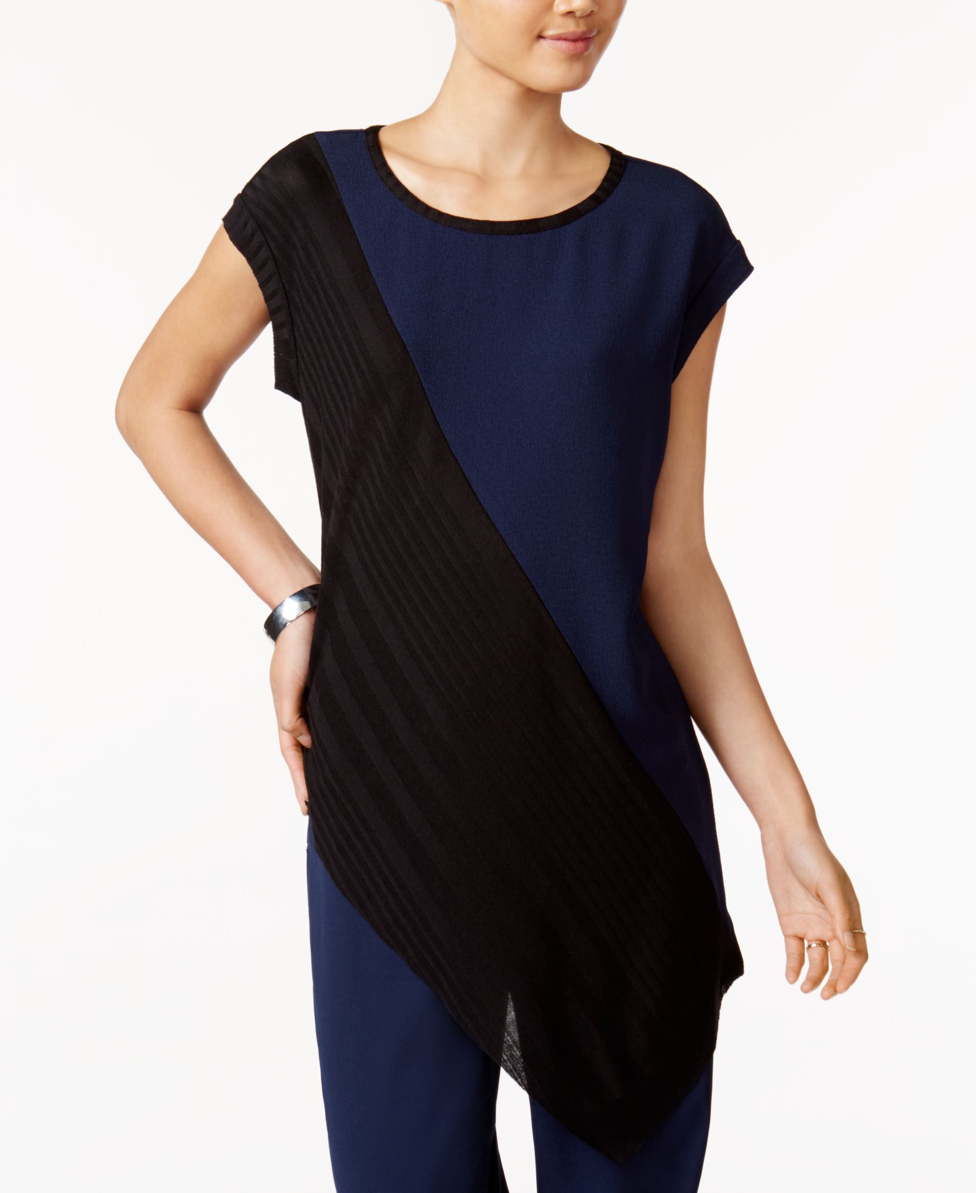 Bar III Colorblocked Asymmetrical Top