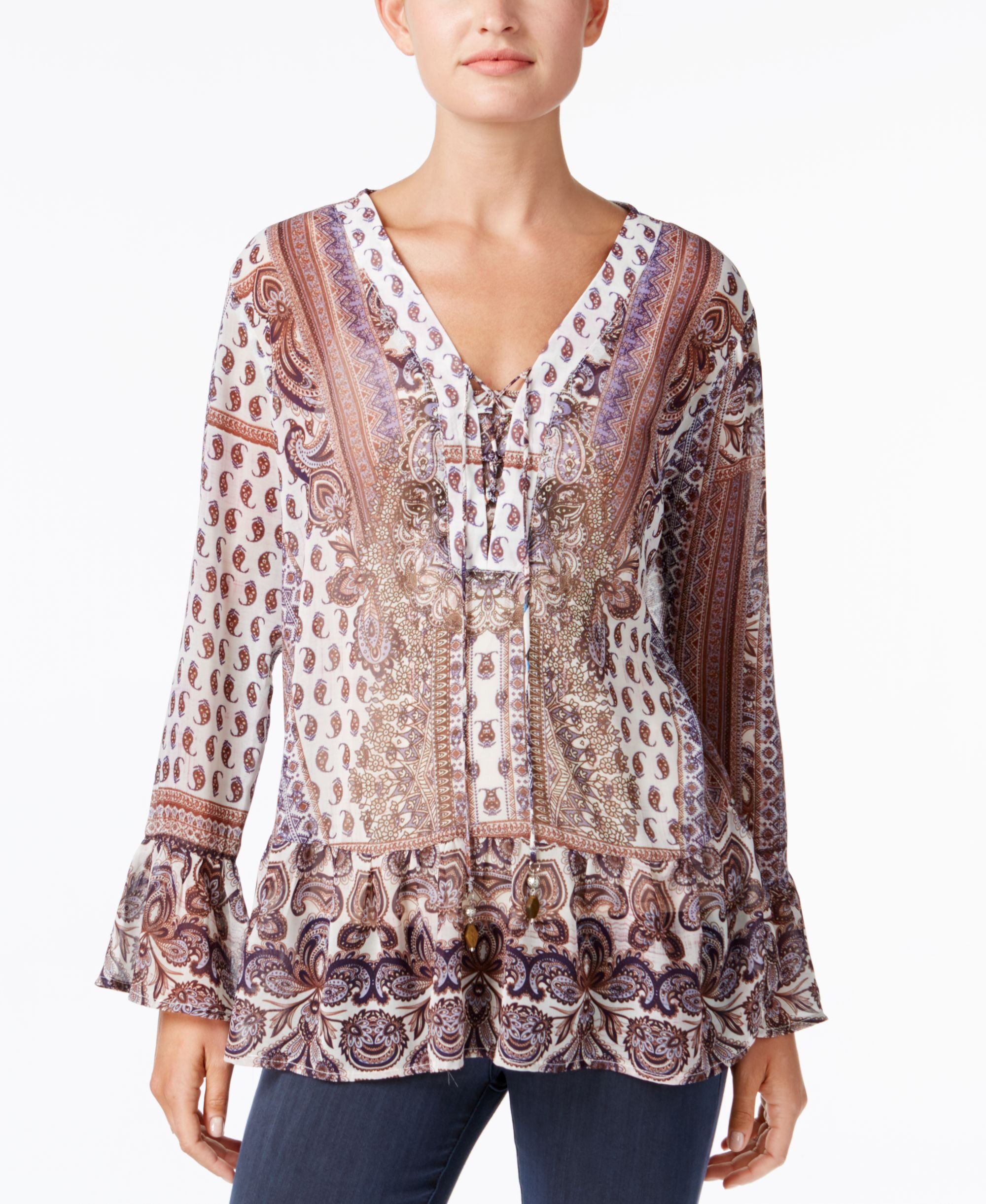 Style & Co Petite Lace Up Peasant Top