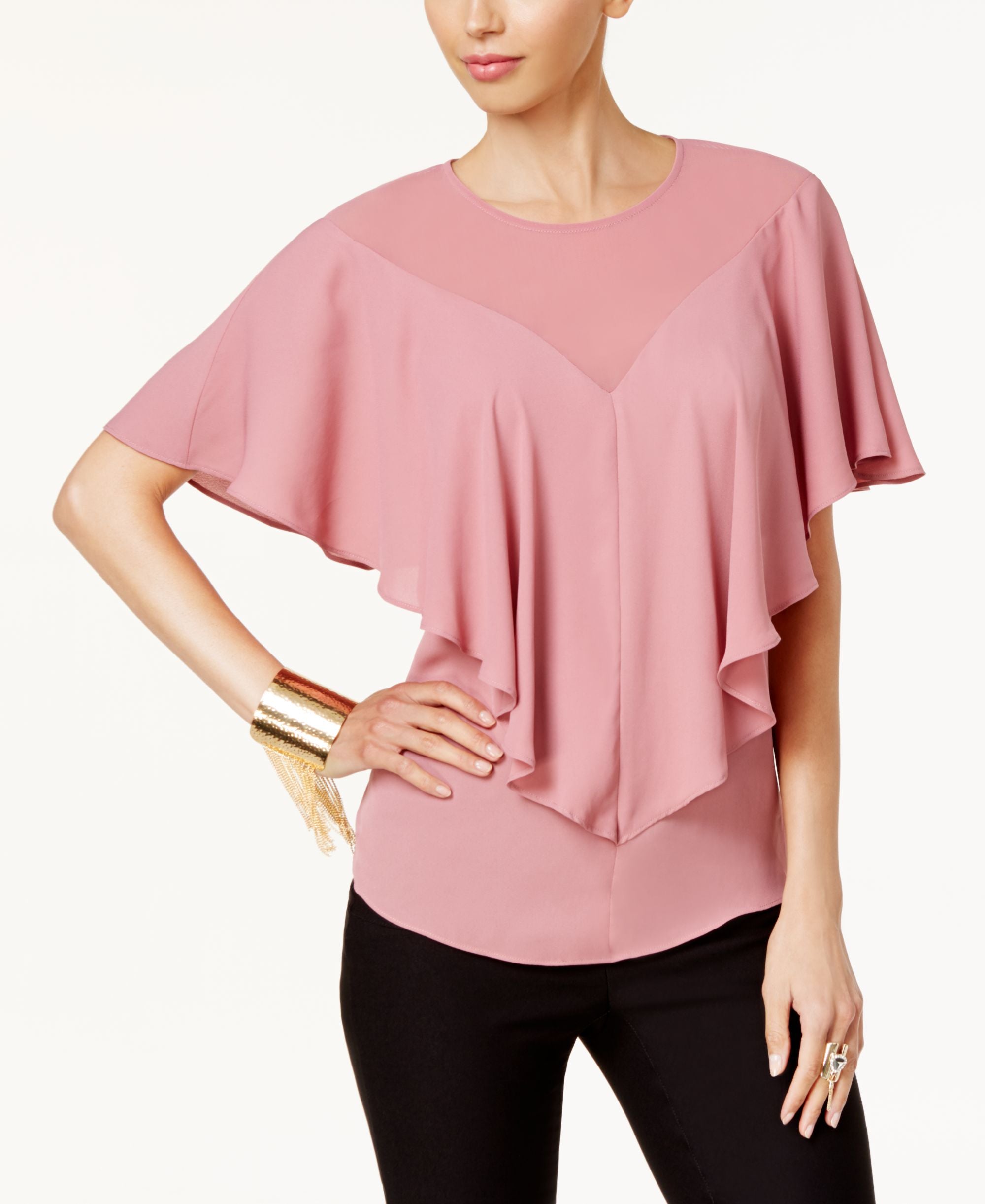 Thalia Sodi Ruffle Overlay Top