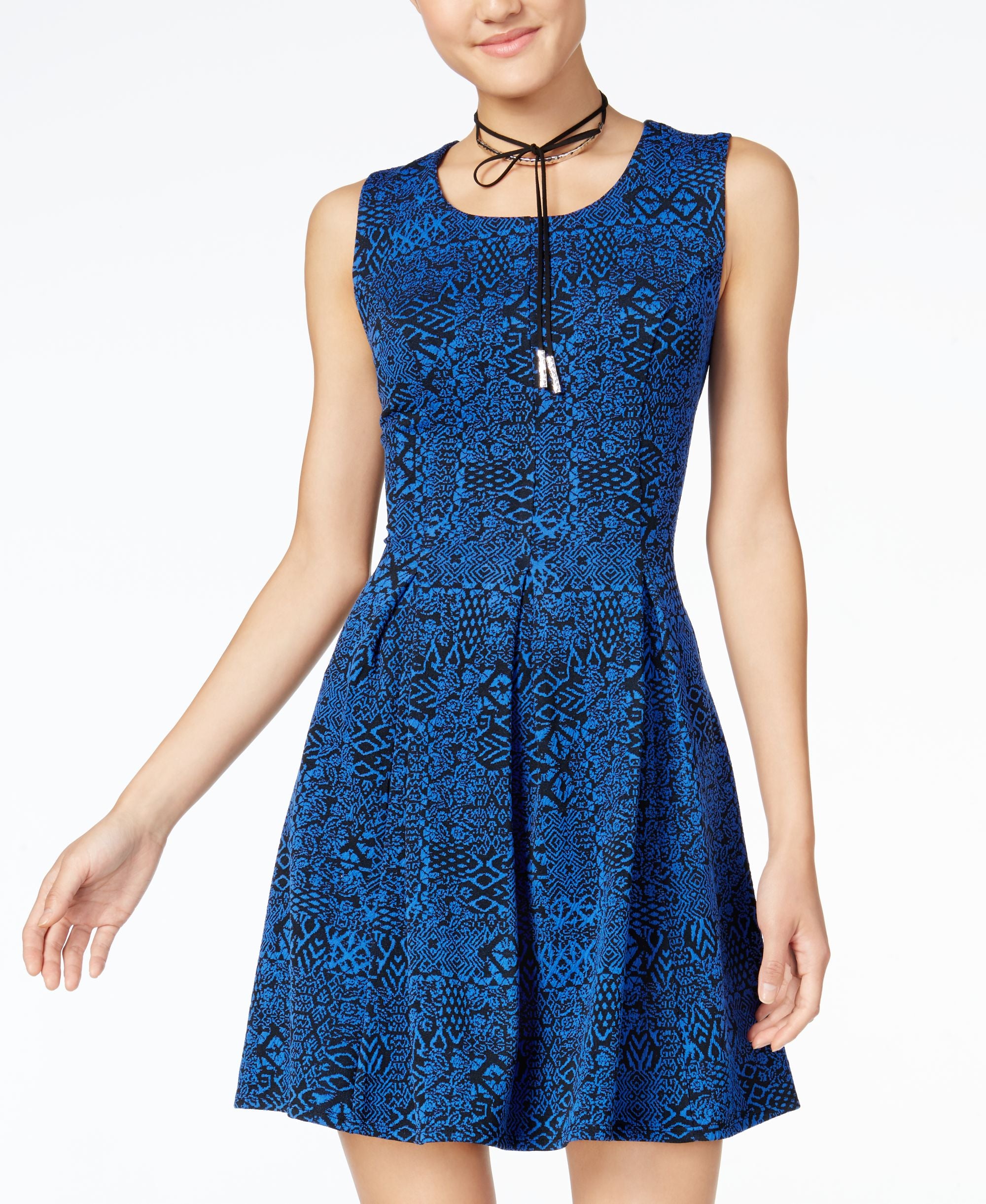 Emerald Sundae Juniors Printed Pleated Fit Flare Dress