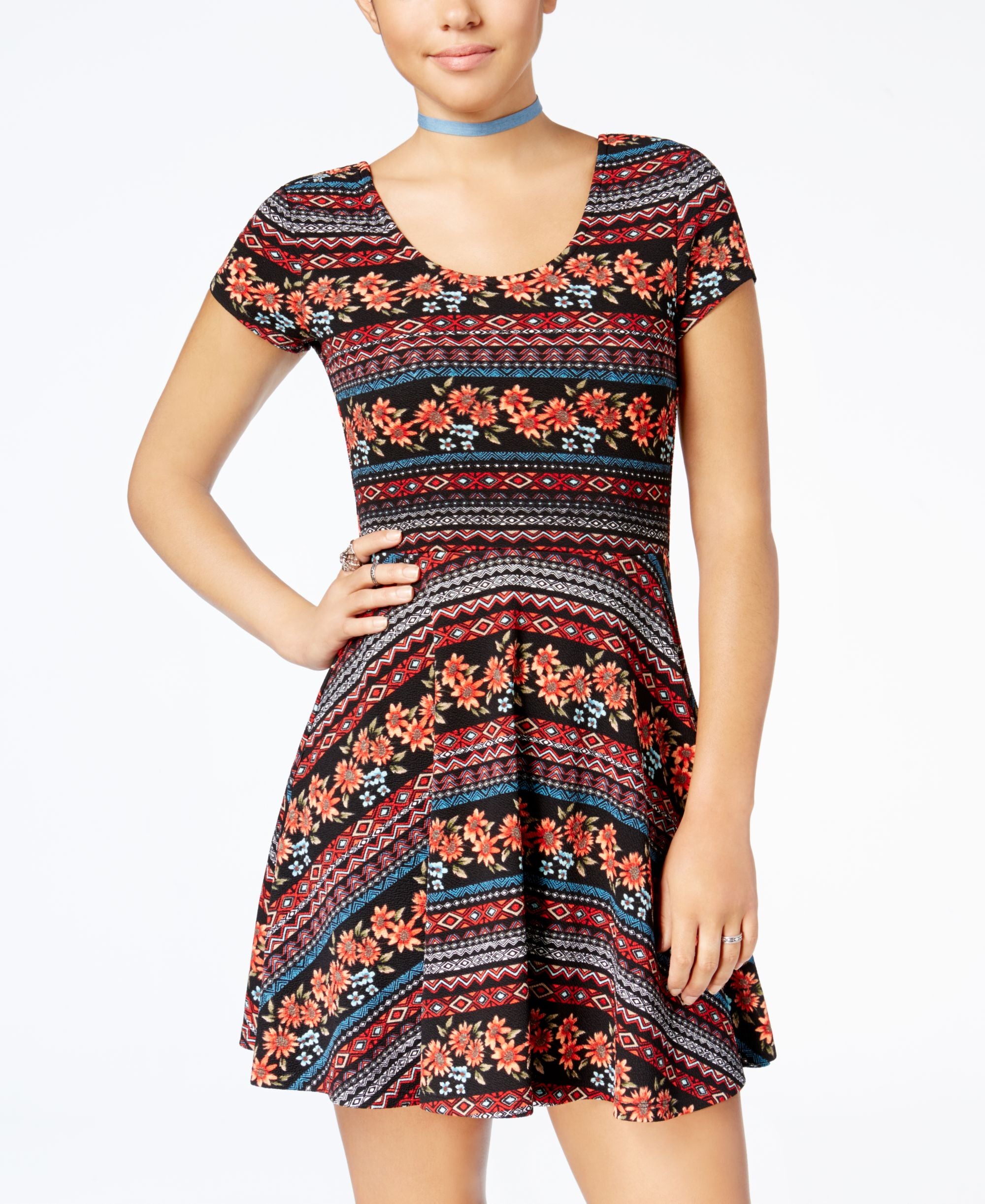 Planet Gold Juniors Printed Double Scoop Skater Dress
