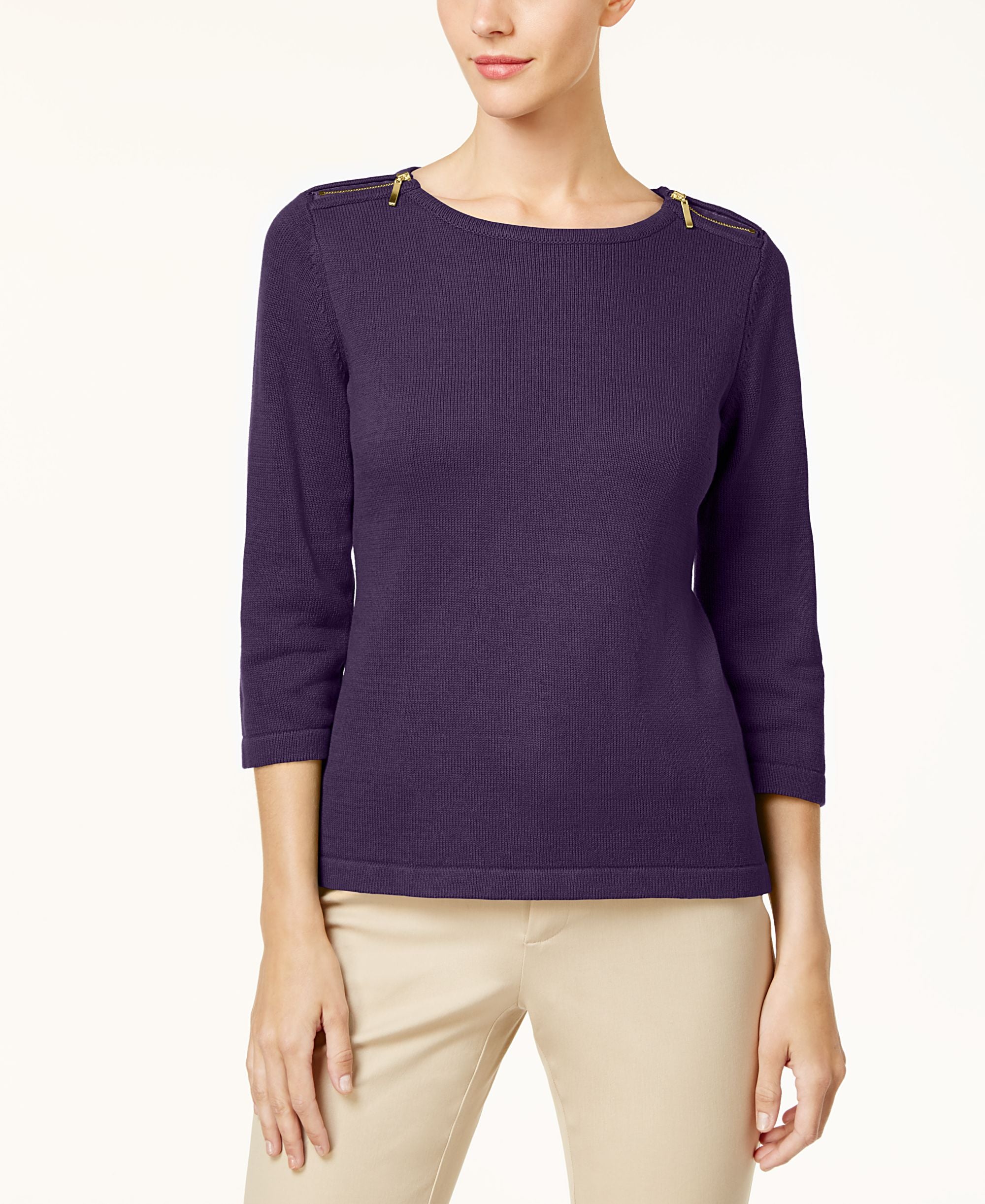 Cotton Zip-Shoulder Sweater