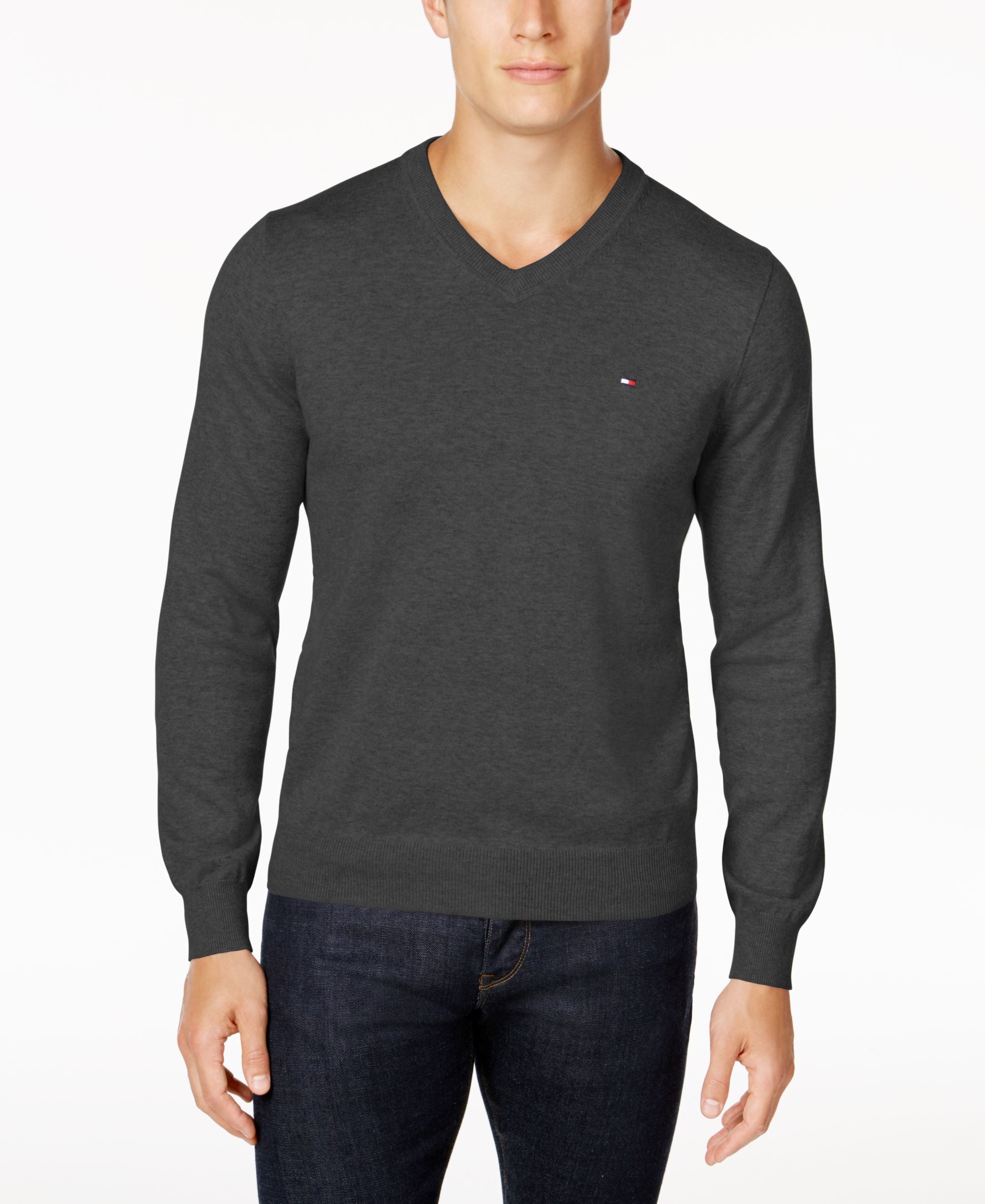 Tommy Hilfiger Mens Signature Solid V Neck Sweater