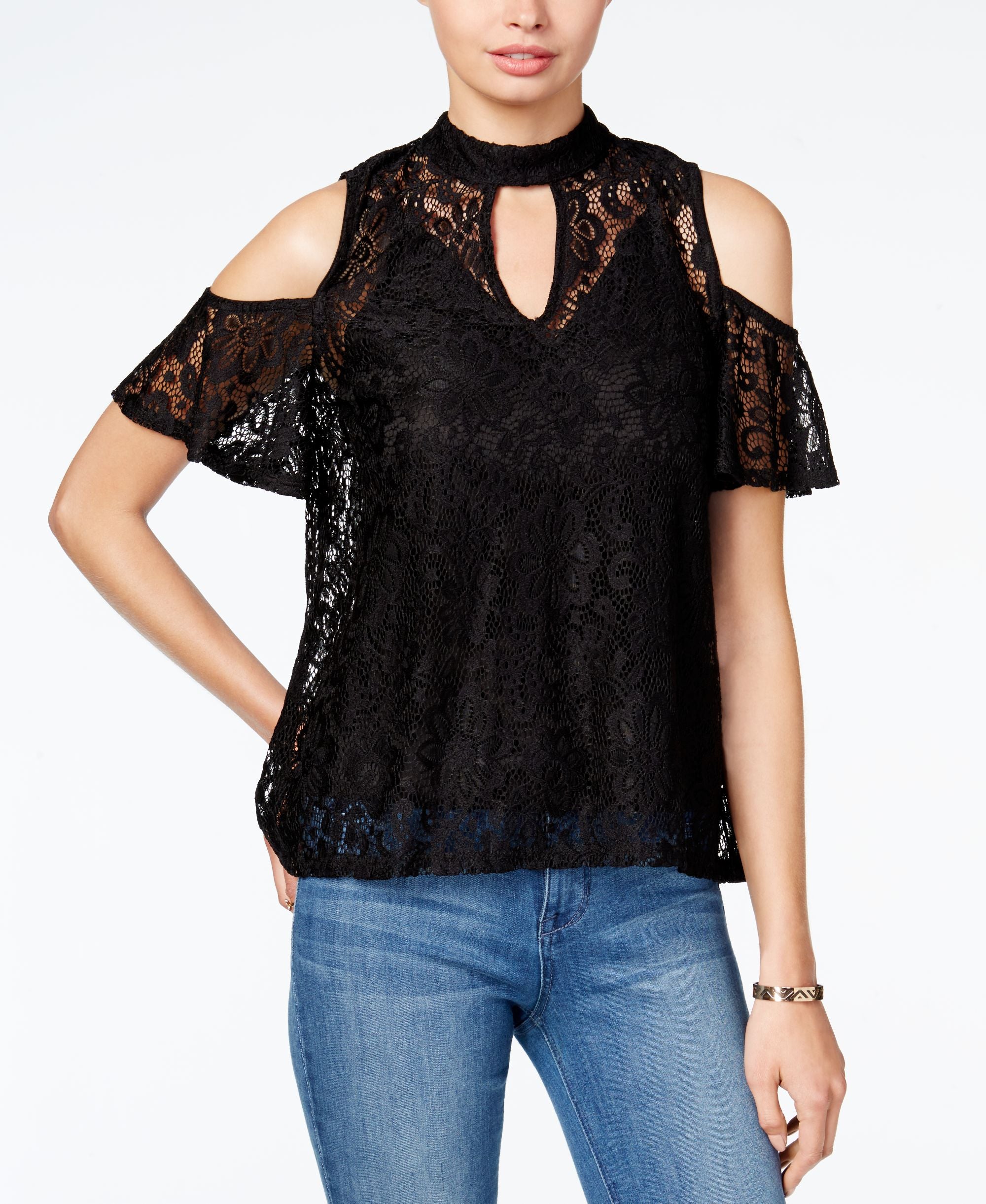 Bcx Juniors Lace Cold Shoulder Choker Top