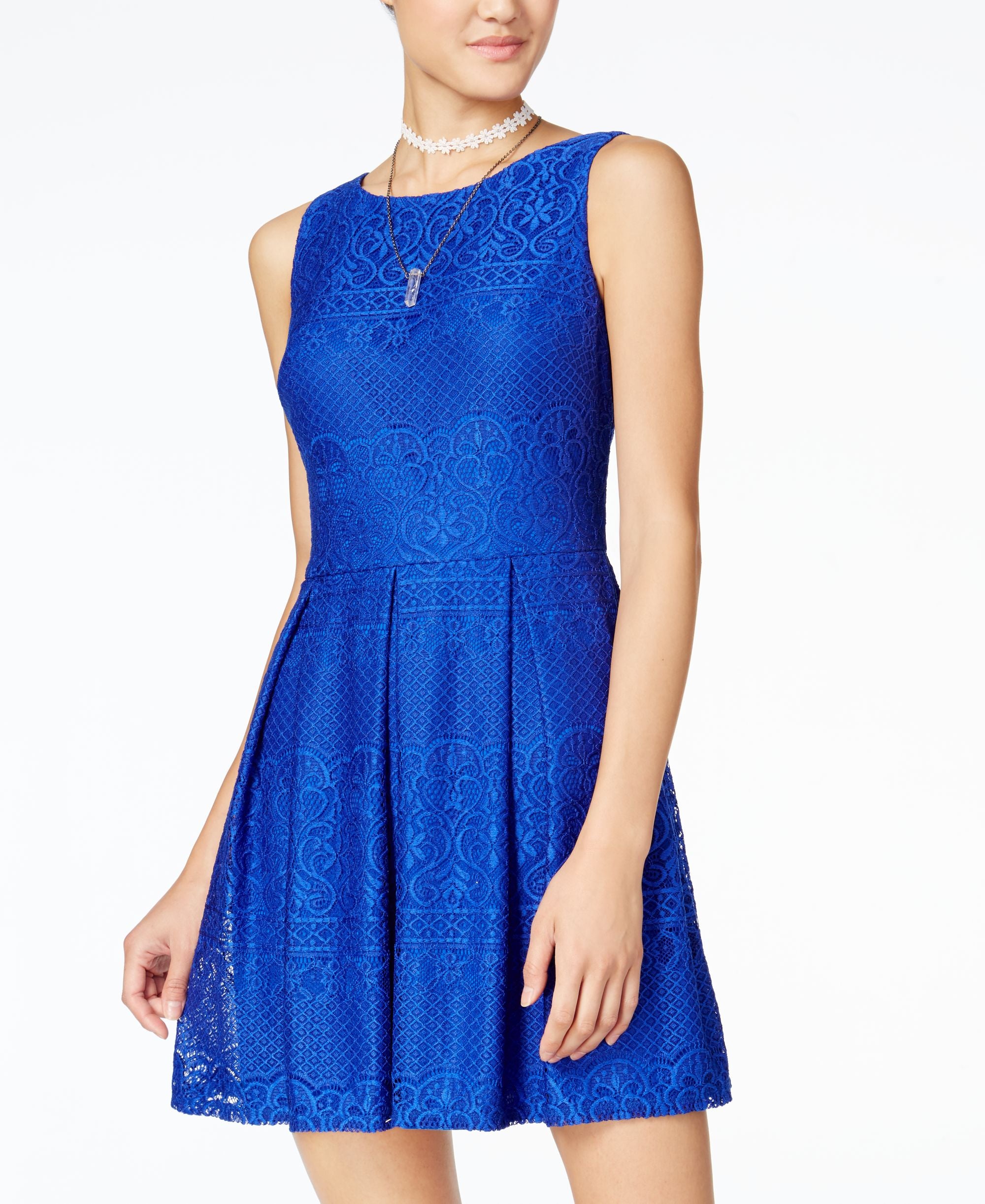 B Darlin Juniors Lace Pleated Fit Flare Dress