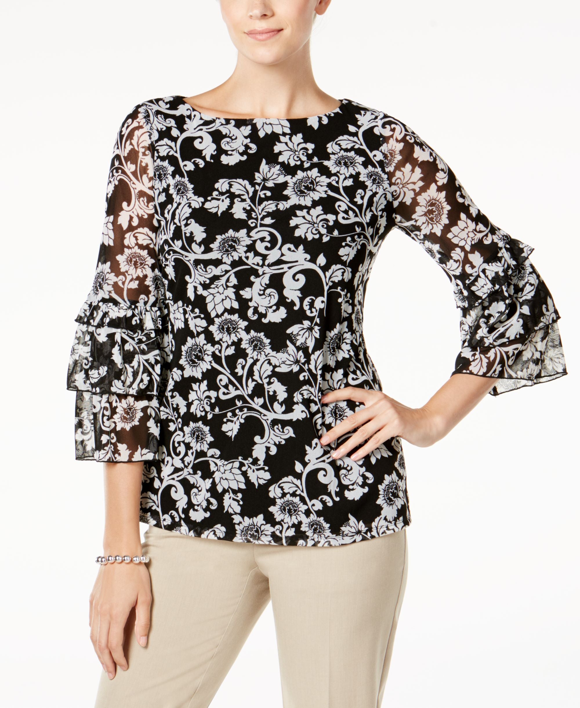Charter Club Floral Print Mesh Top