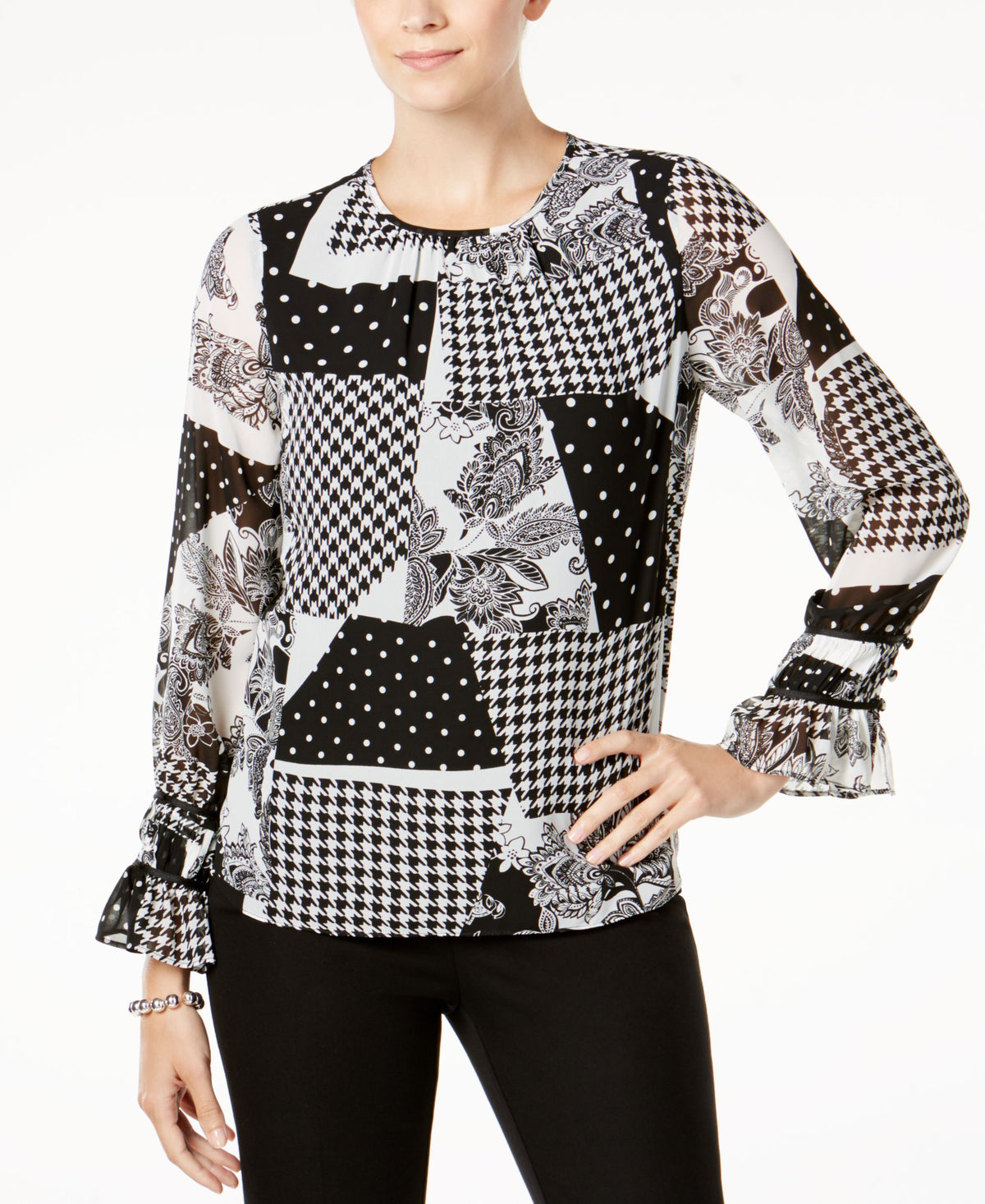 Charter Club Patchwork Printed Blouse