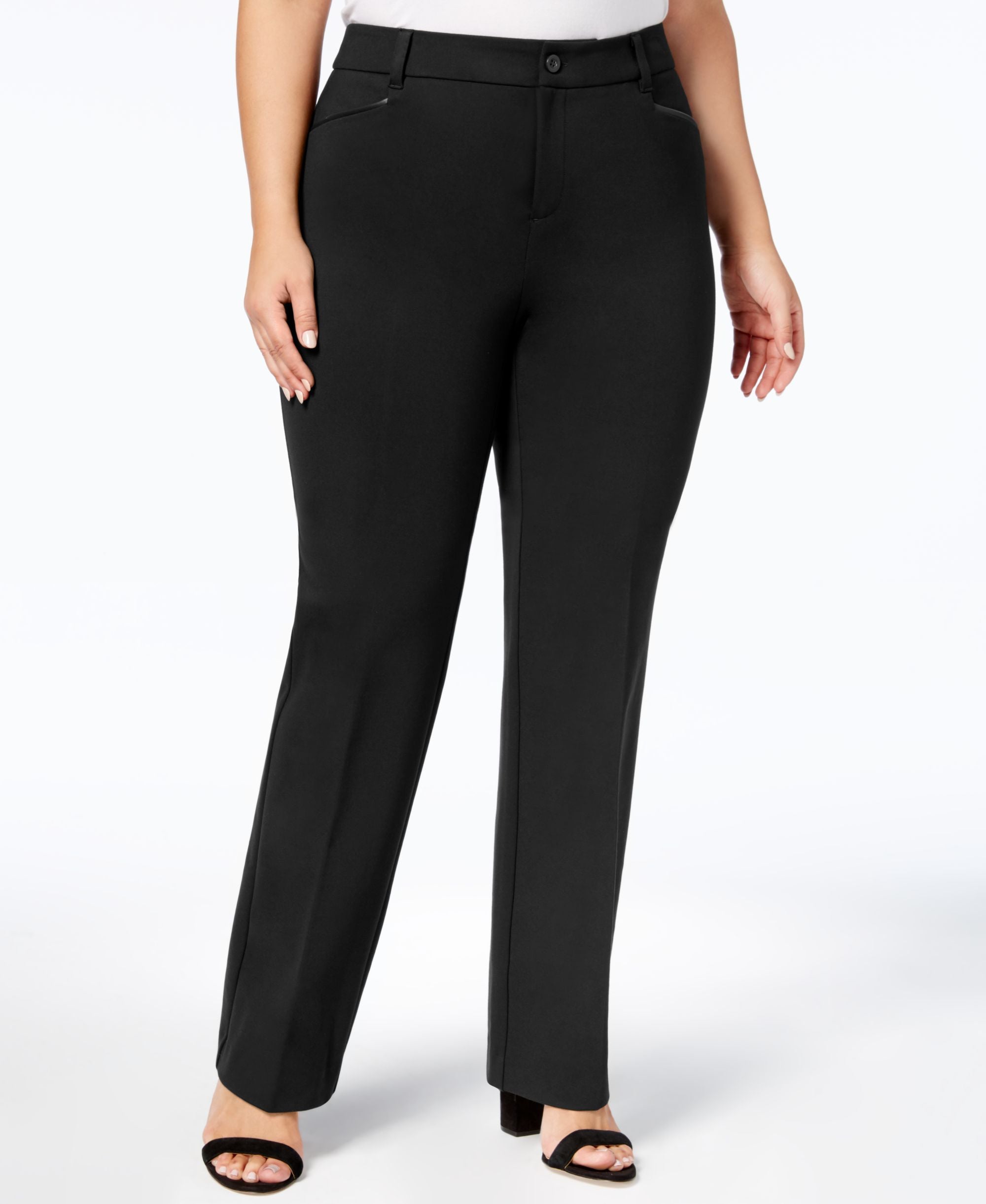 Charter Club Plus Size Faux Leather Trim Ponte Pants