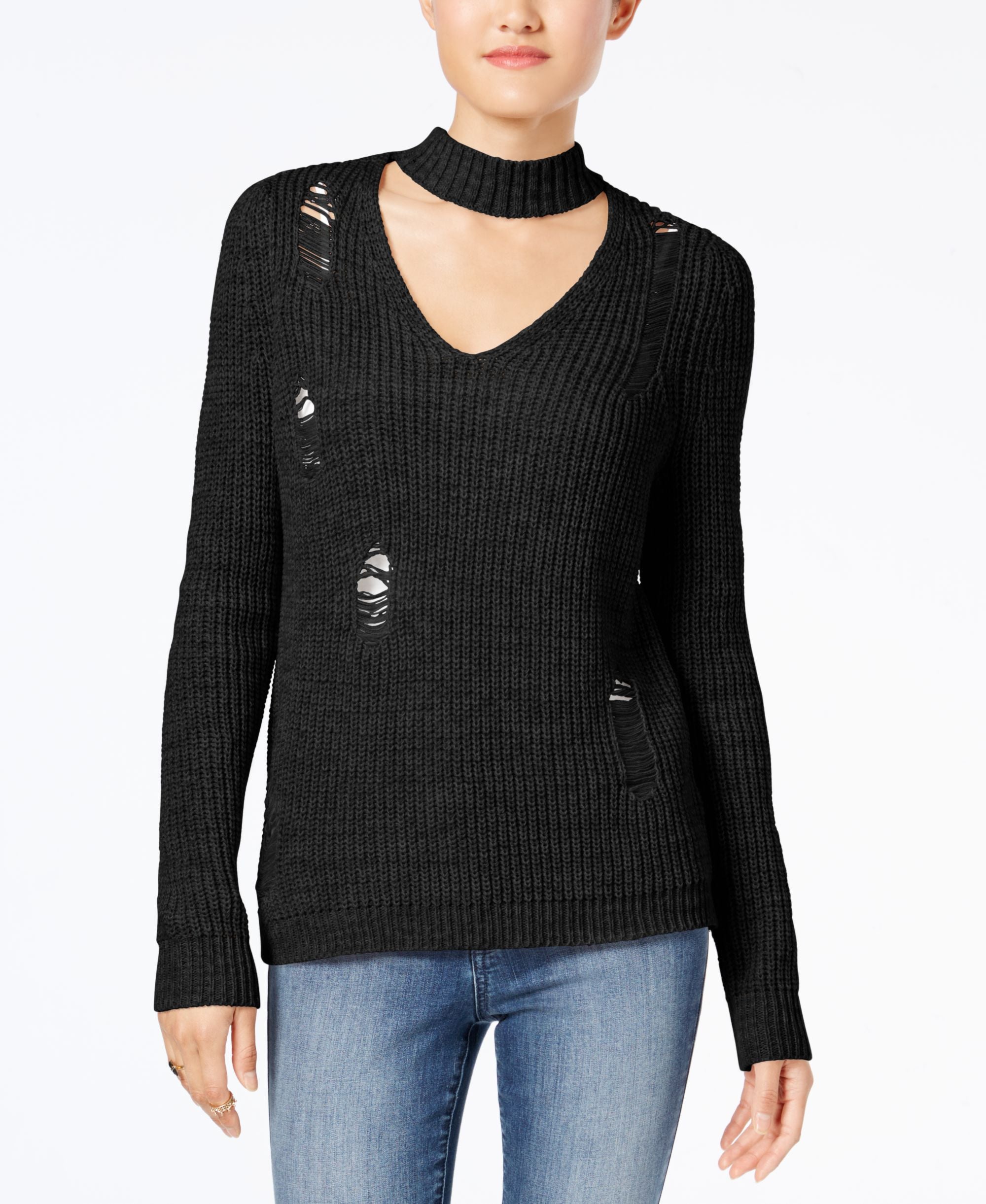 Crave Fame Juniors Ripped Choker Sweater By Almost Famous