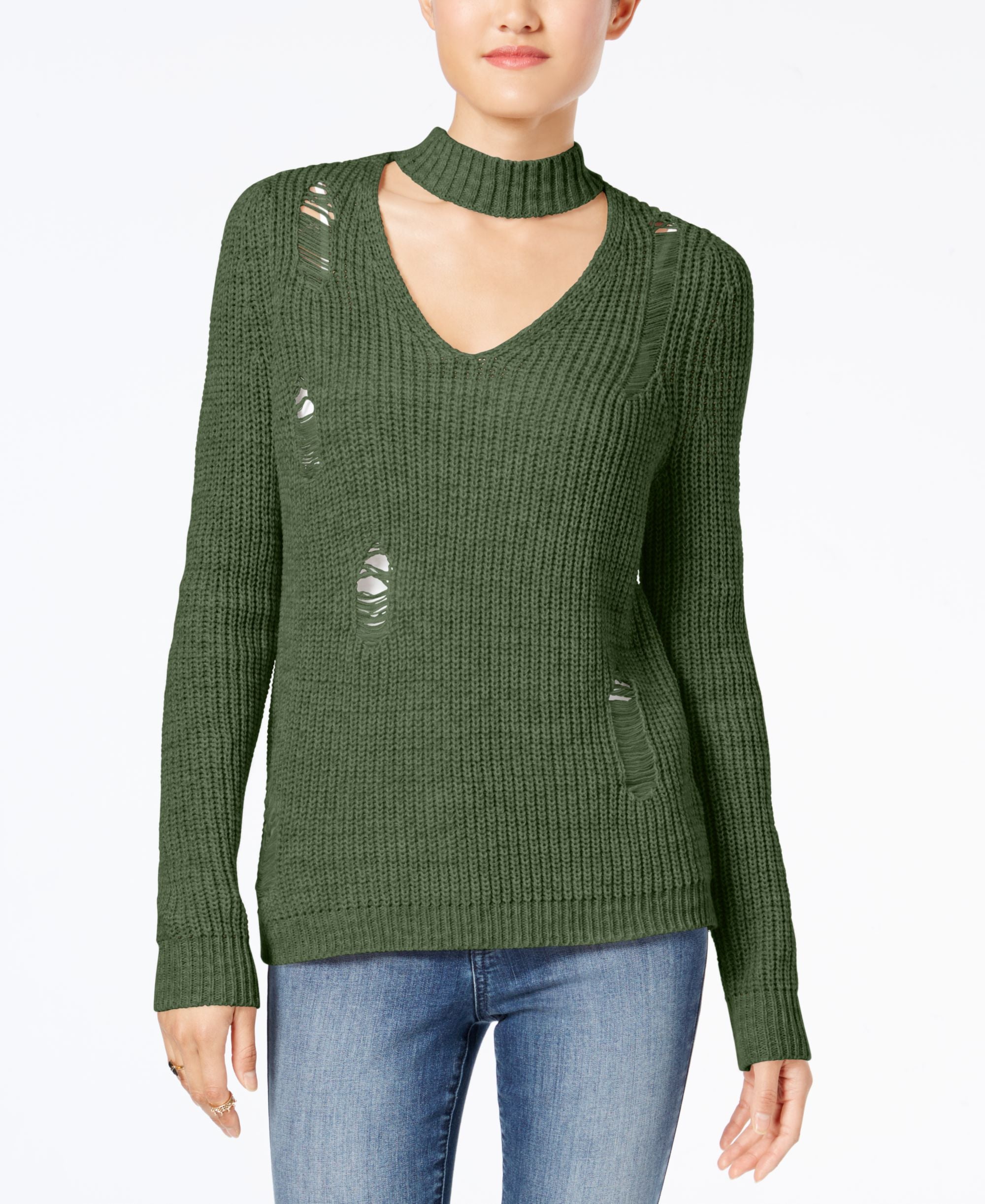 Crave Fame Juniors Ripped Choker Sweater By Almost Famous