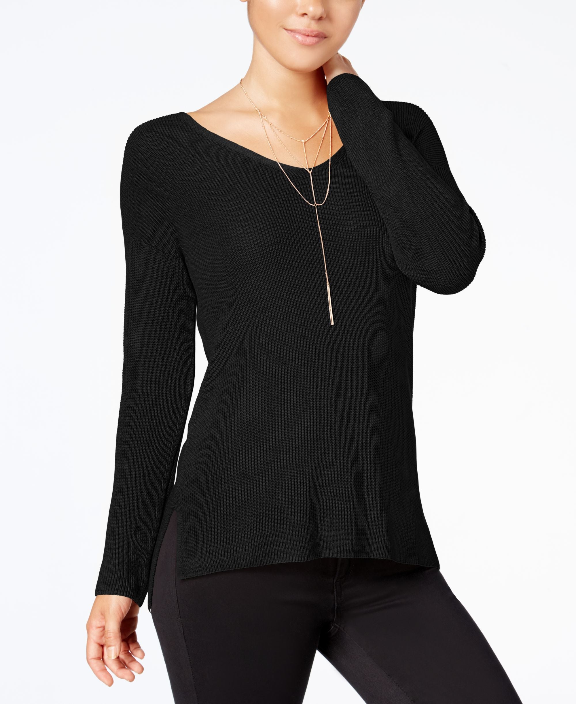 Hippie Rose Juniors Ribbed Crisscross V Back Sweater