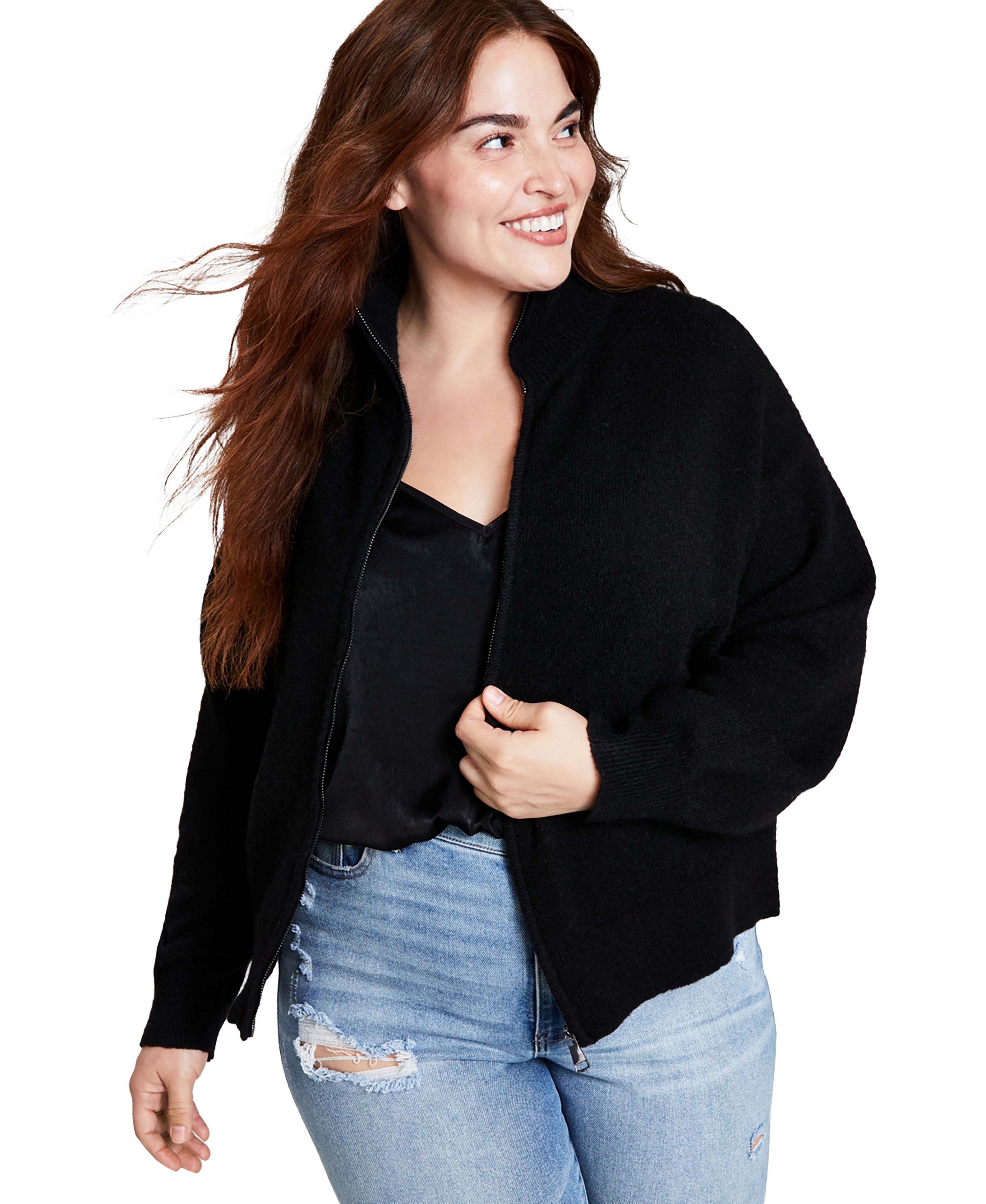Trendy Plus Size Zippered Mock-Neck Sweater
