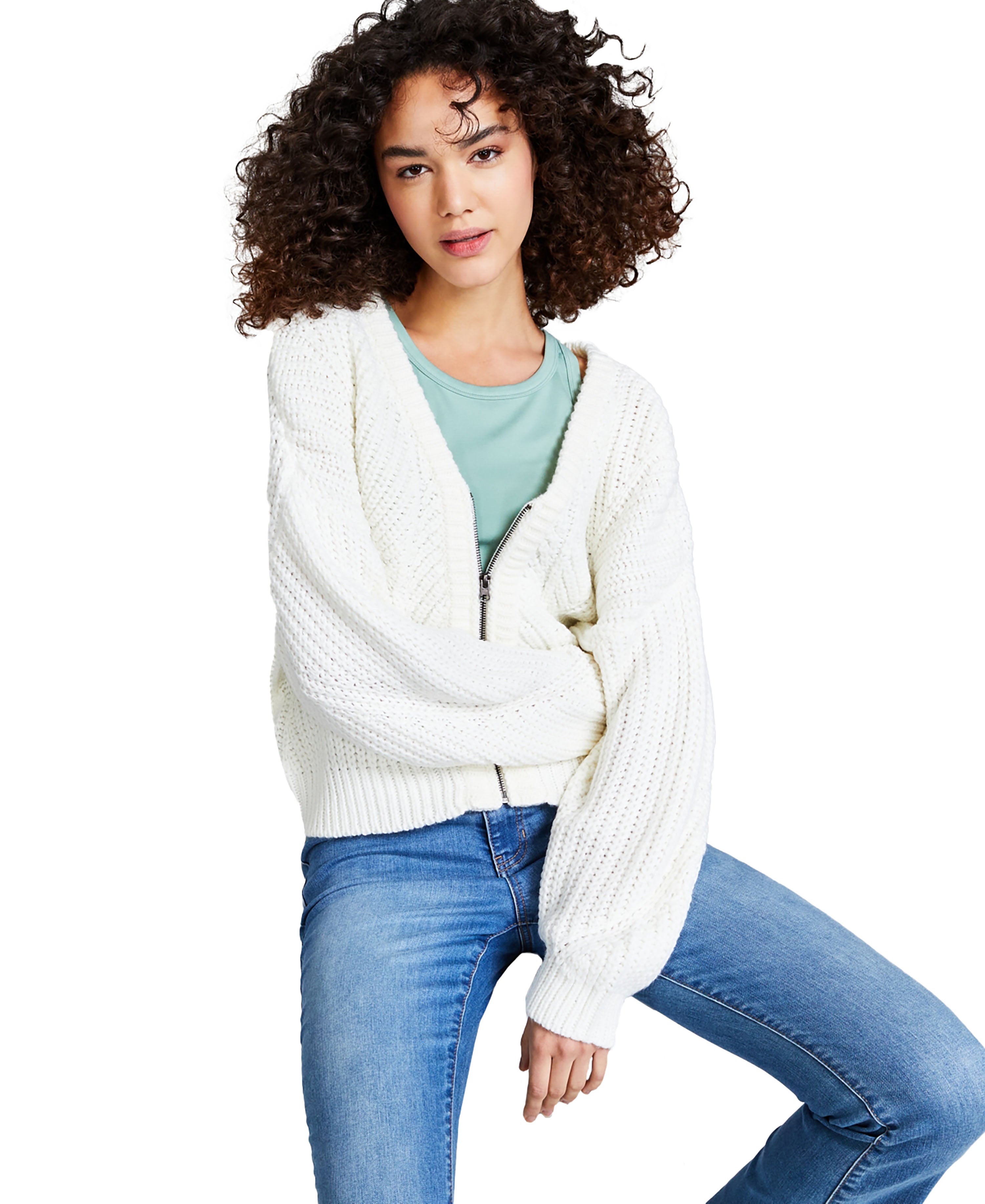 Women's Long-Sleeve V-Neck Zip-Front Cardigan Calla Lily XL