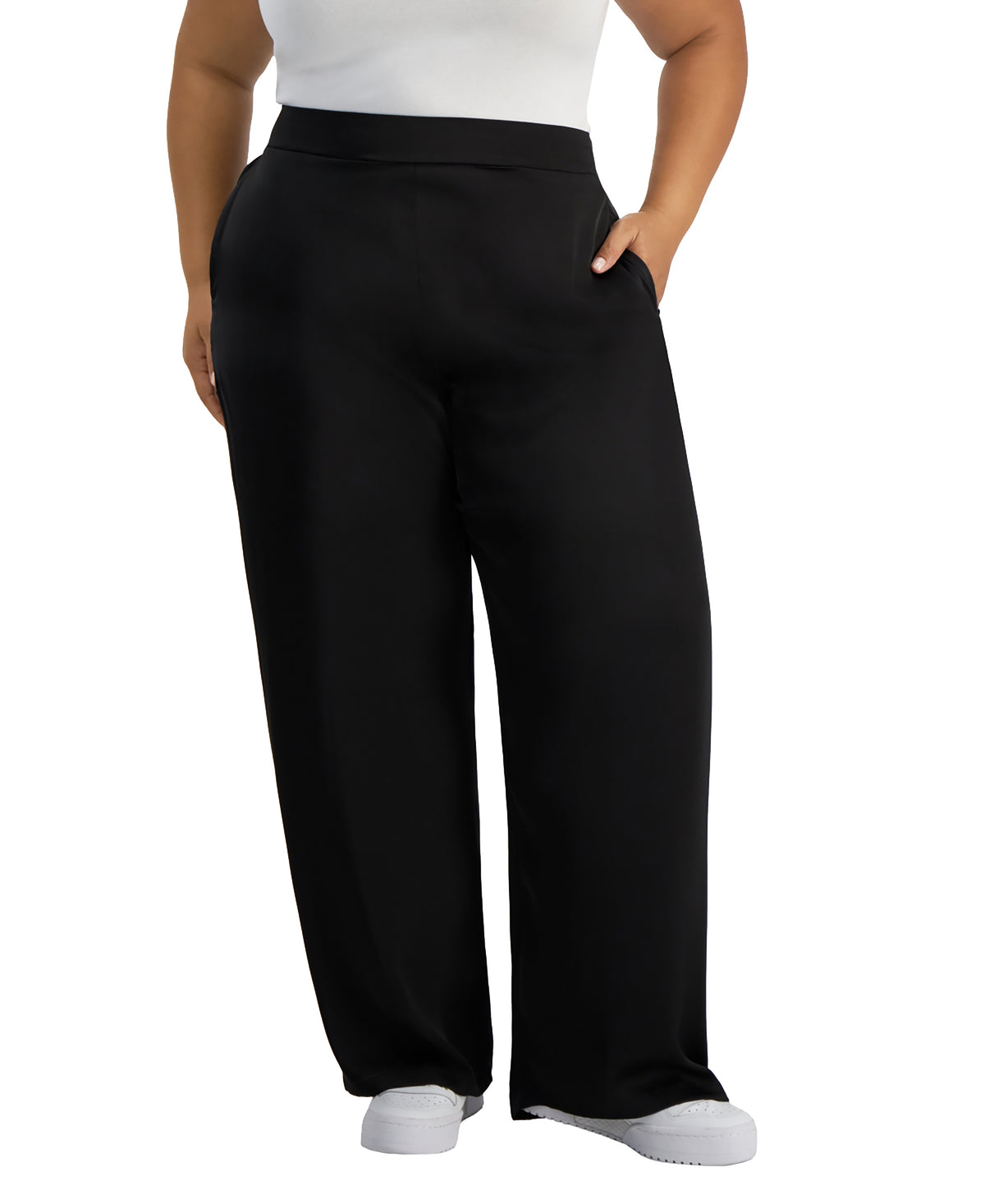 Trendy Plus Size Satin Wide-Leg Pants