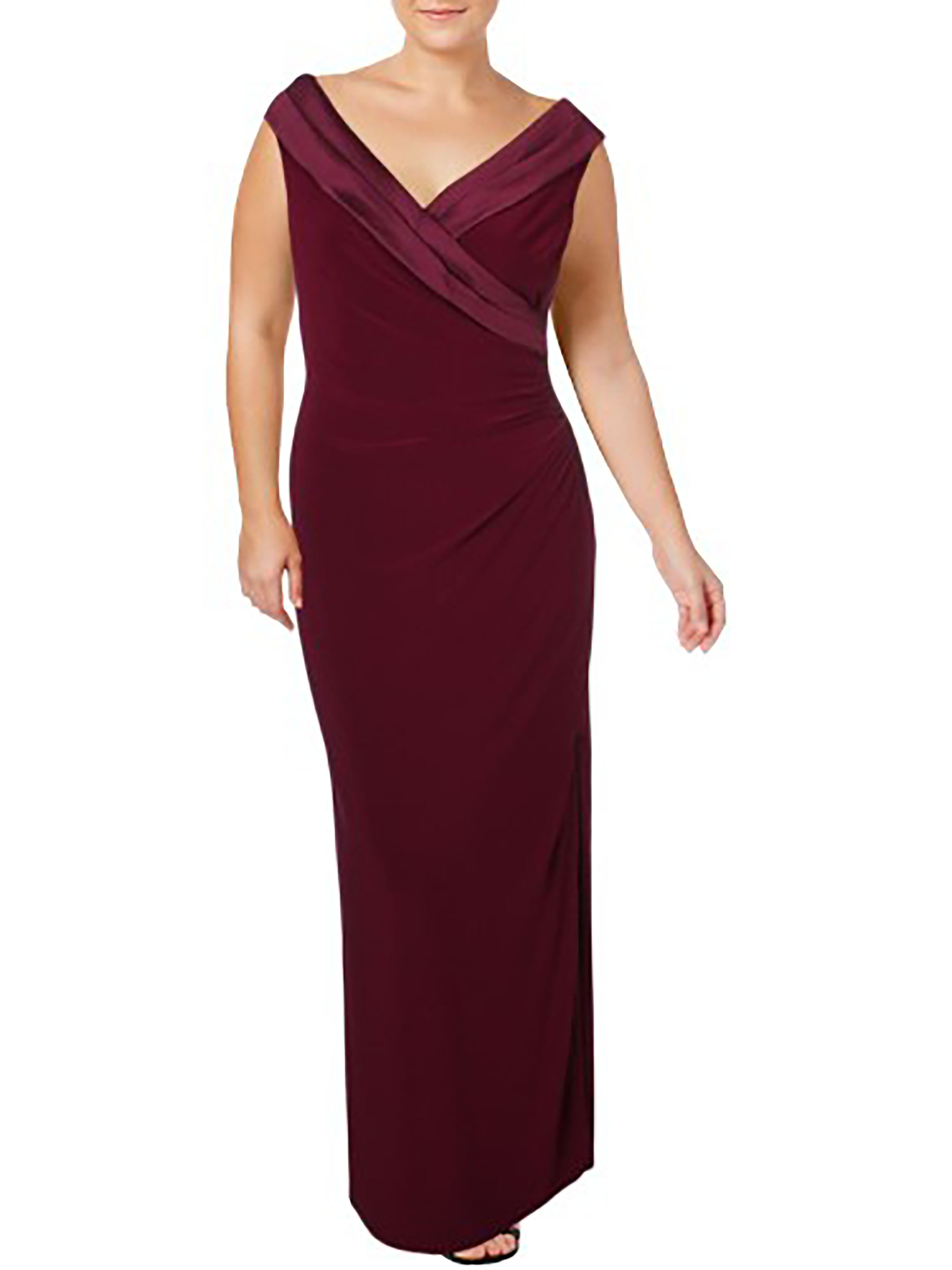 Ralph Lauren Womens Burgundy Sleeveless V Neck Maxi Sheath Evening Dress