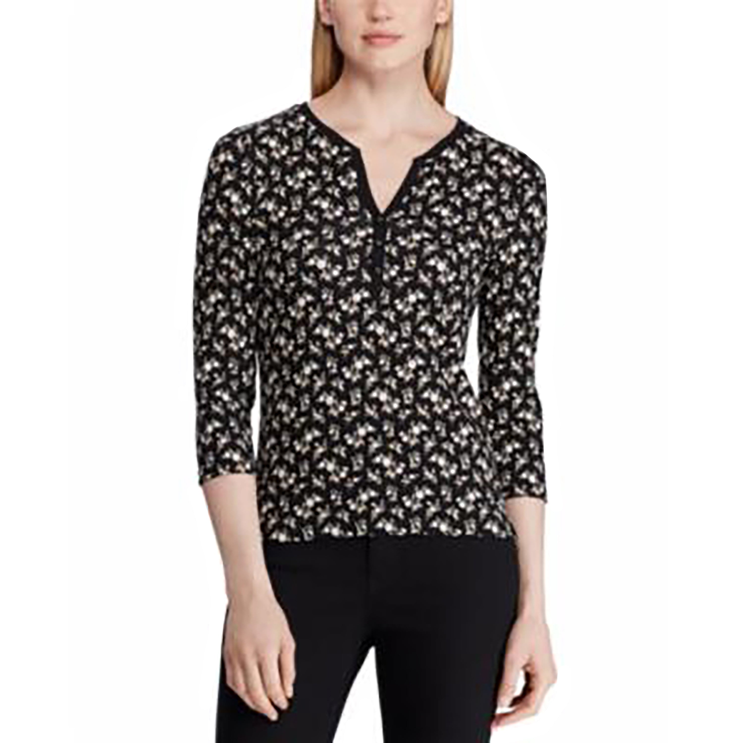 Lauren Ralph Women's Half-Placket Jersey Shirt in Polo Black Multi PM