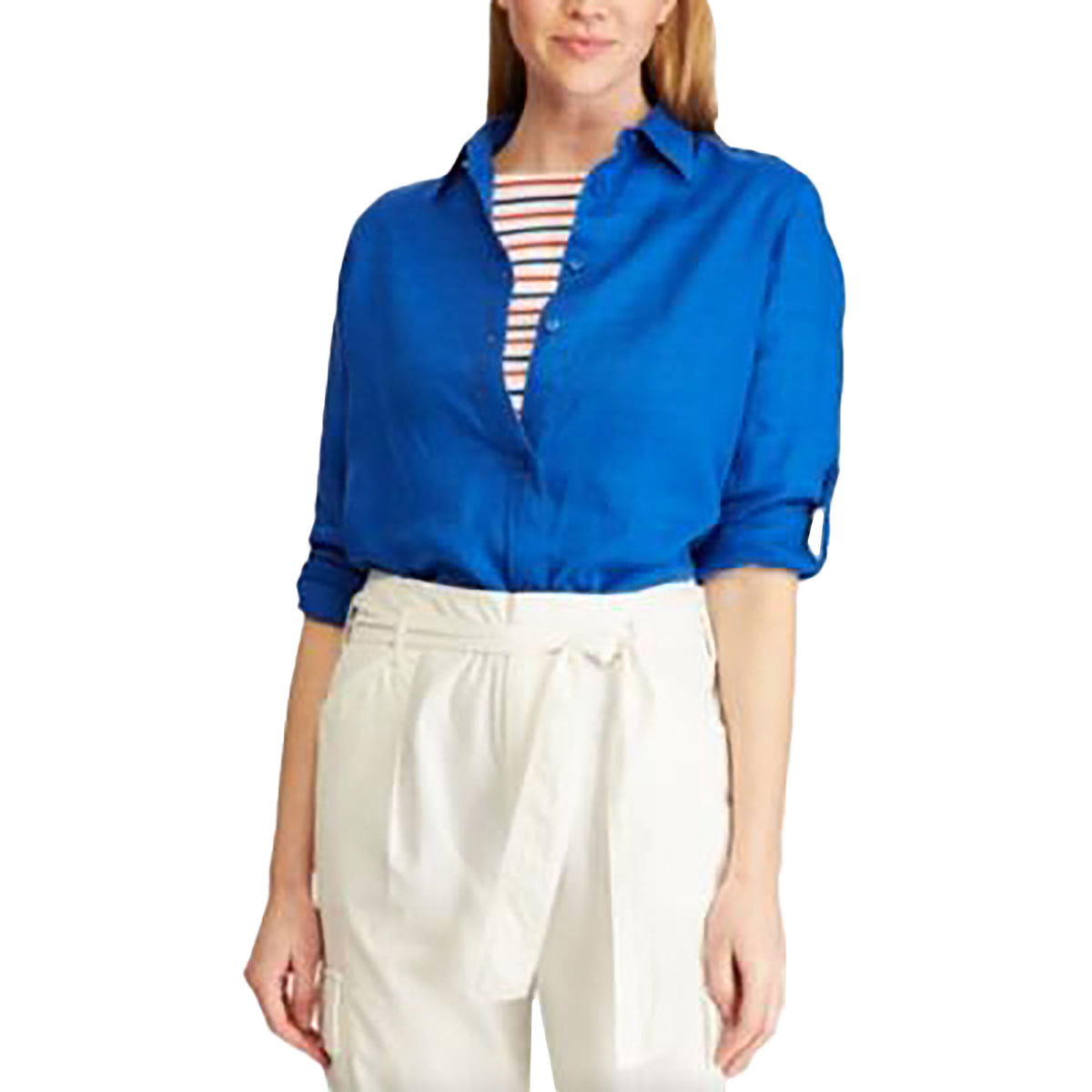 Lauren Ralph Lauren Straight Fit Linen Shirt - Blue Reef