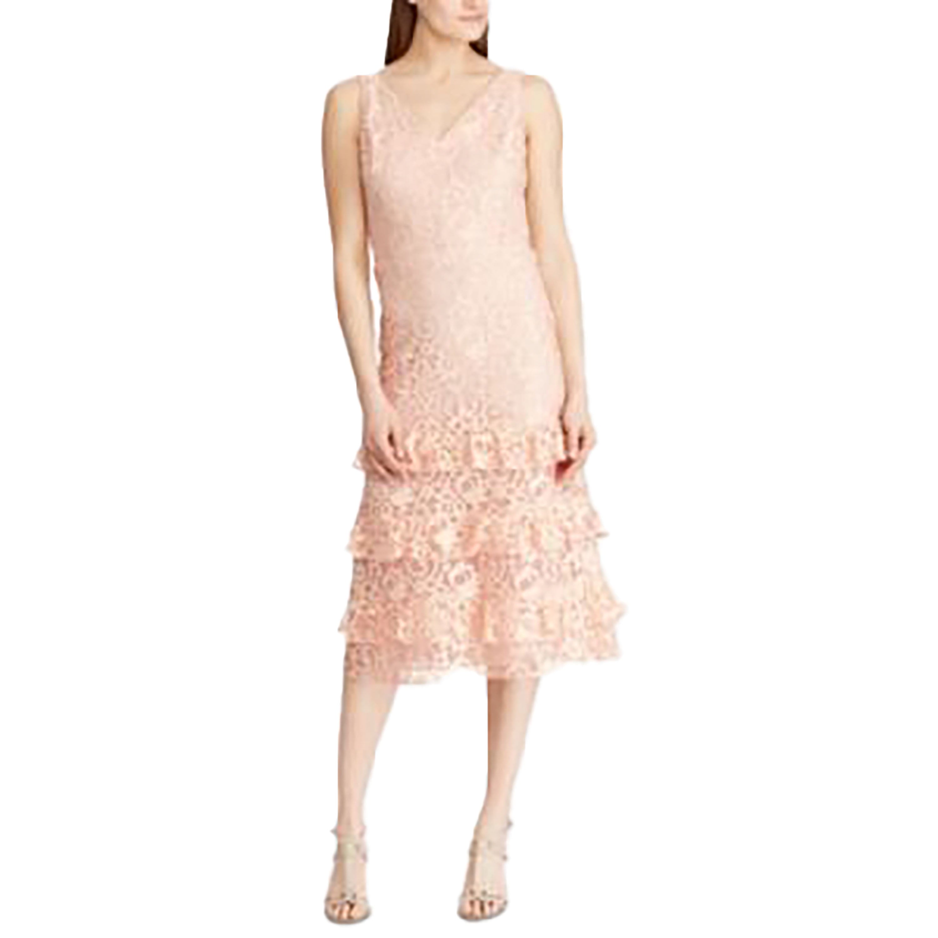 Ralph Lauren Women's Tiered Laced Shift Dress Rose Dust 12