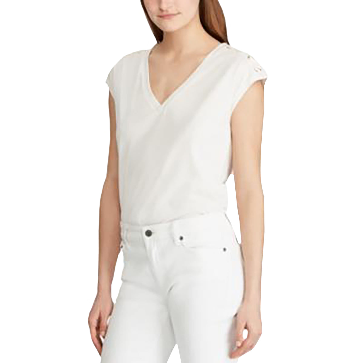 Lauren Ralph Lauren Embroidered Logo Lace Up Sleeve Top