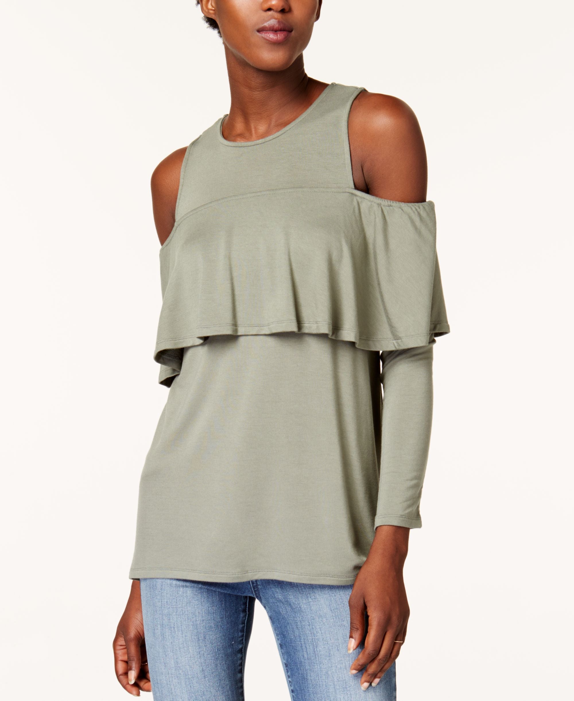 Kensie Cold Shoulder Ruffle Top