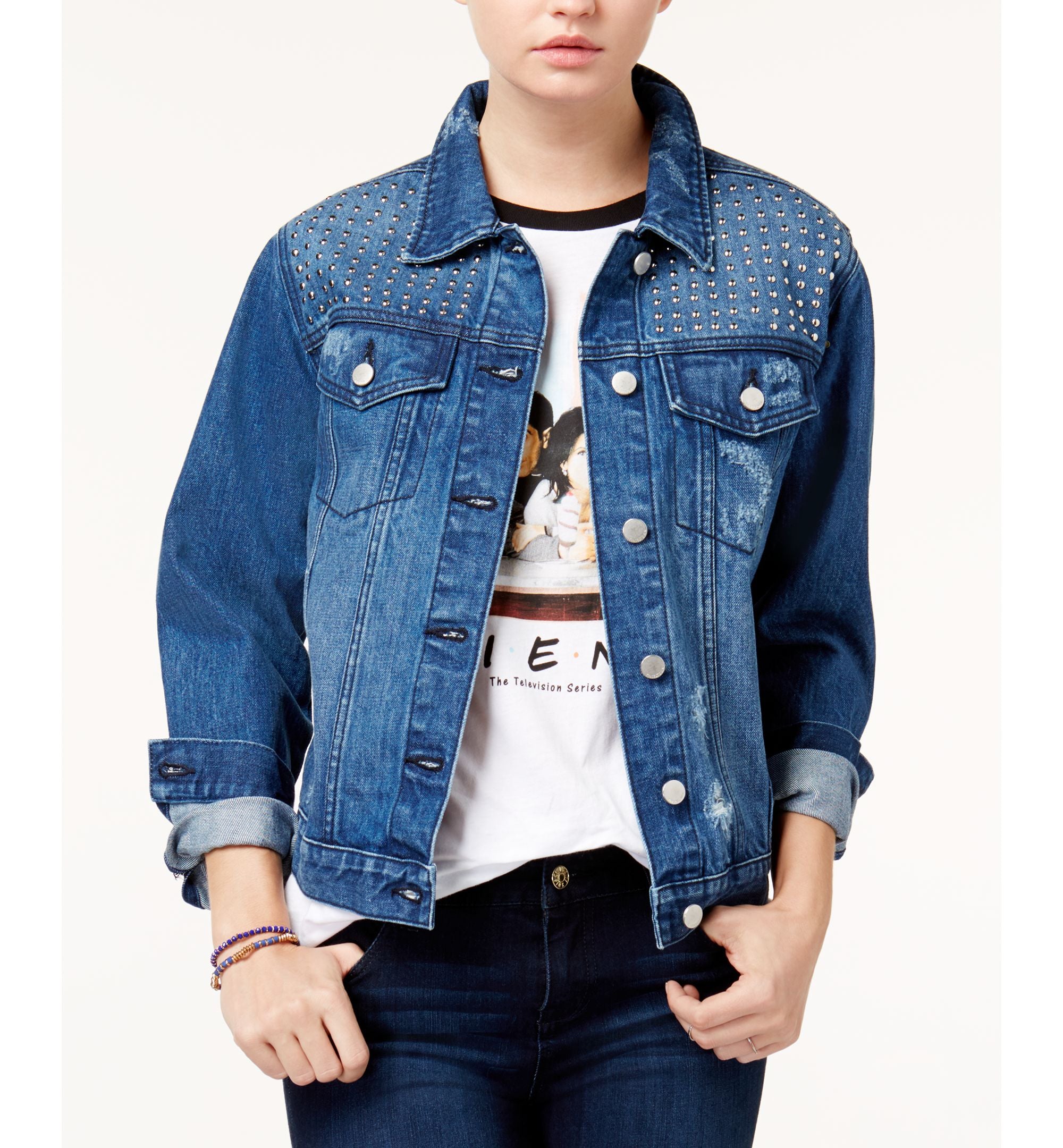 Tinseltown Juniors Studded Denim Jacket