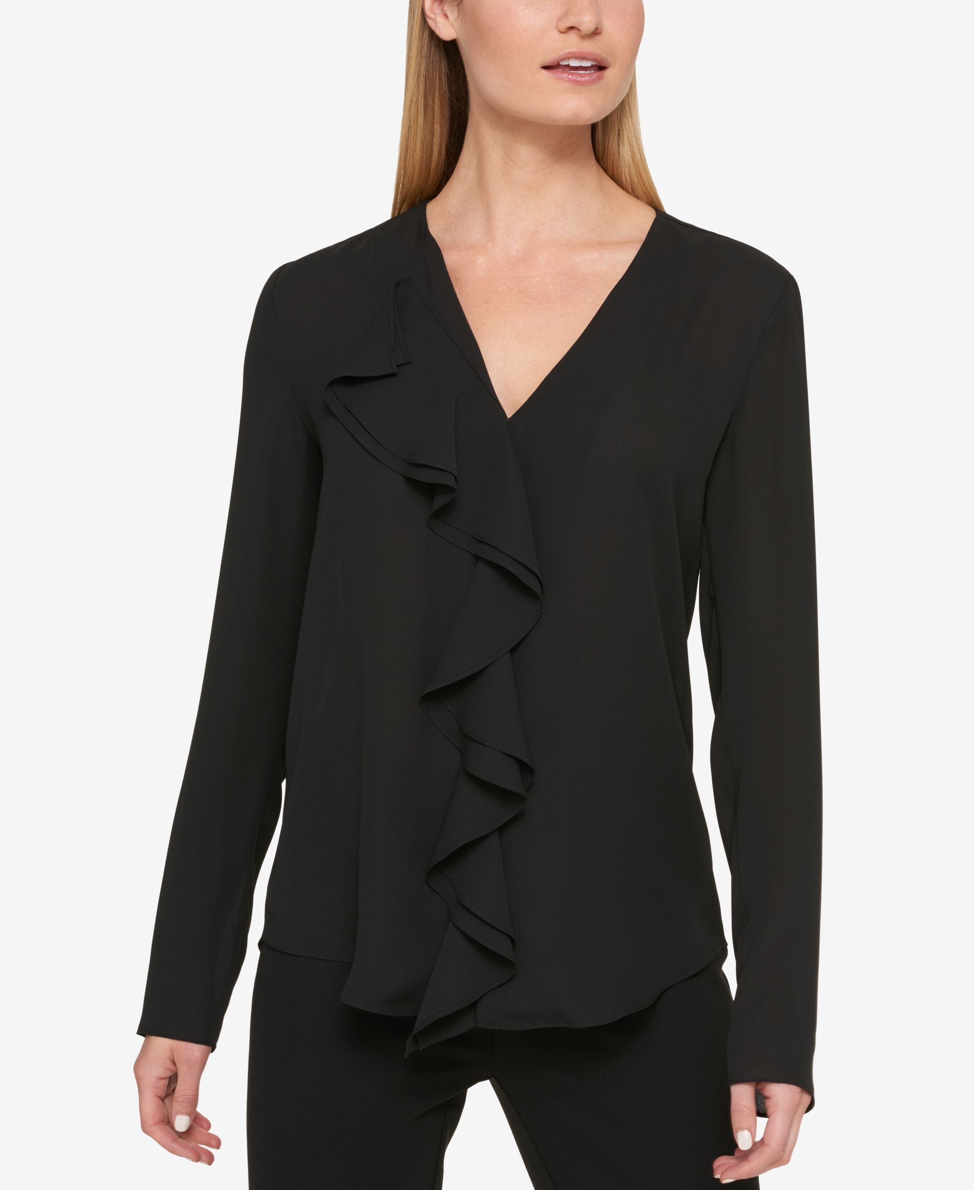 DKNY Ruffled V Neck Blouse