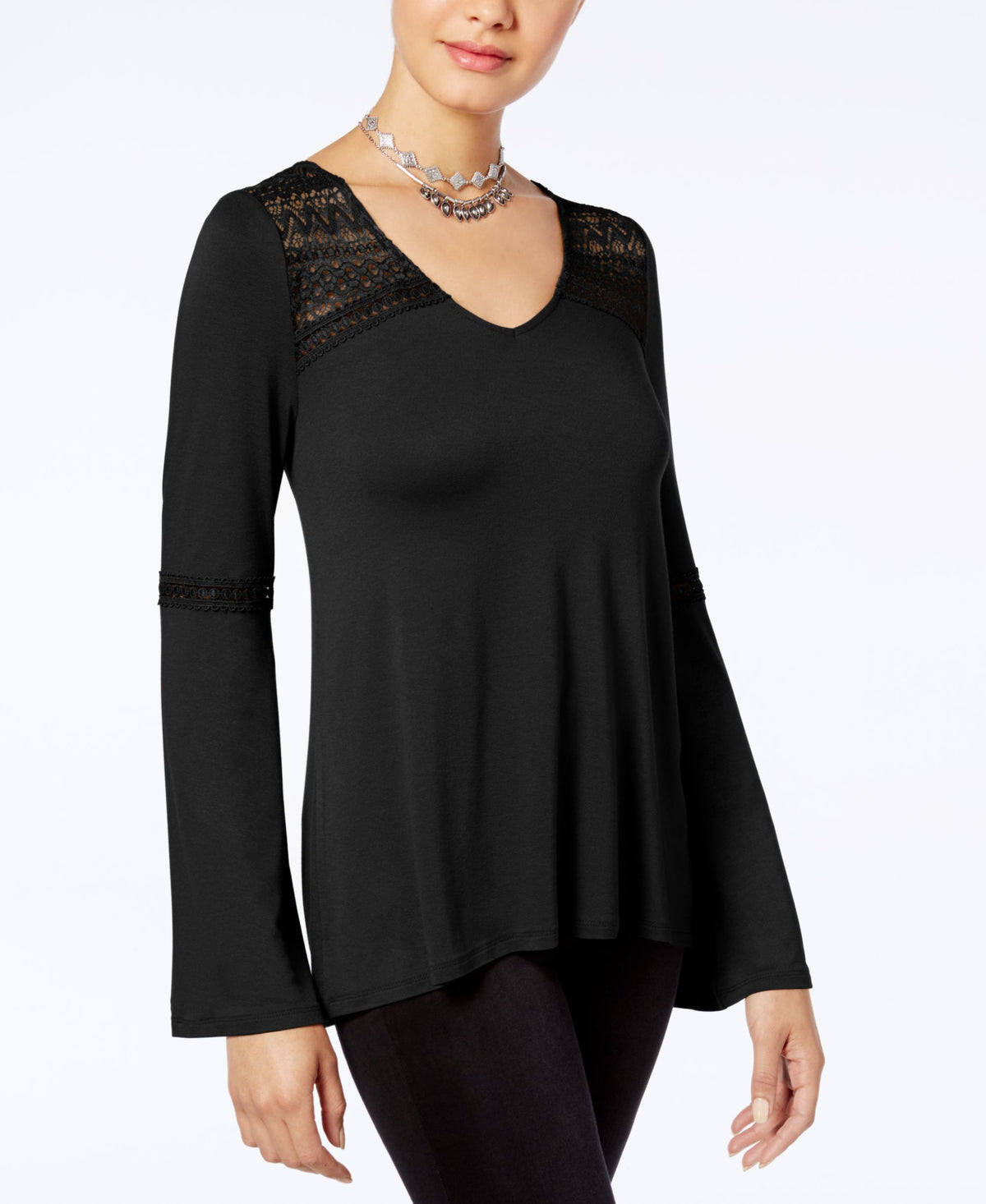 Hippie Rose Juniors Lace Trim Bell Sleeve Top