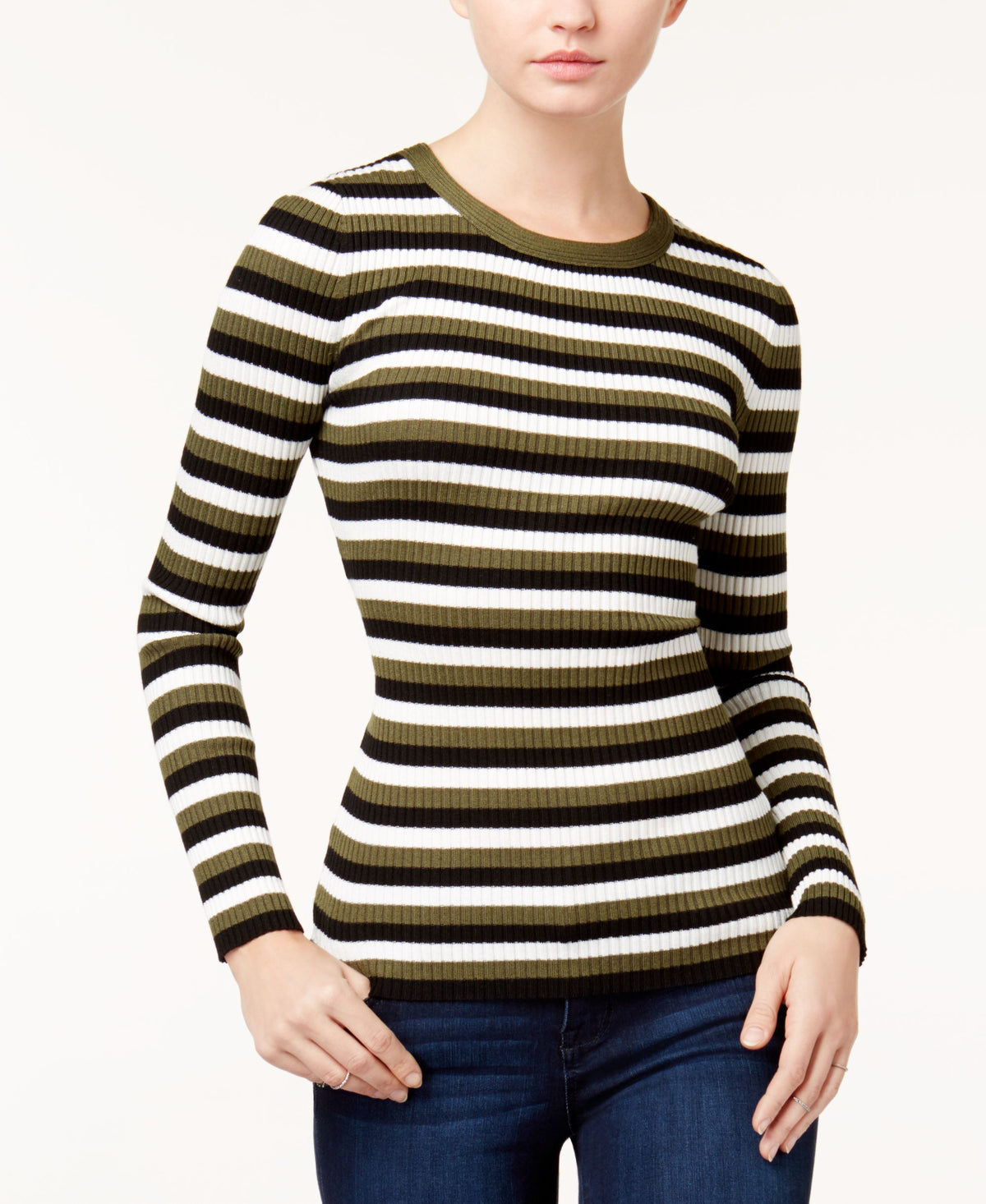 Hooked Up By Iot Juniors Zip Back Striped Sweater