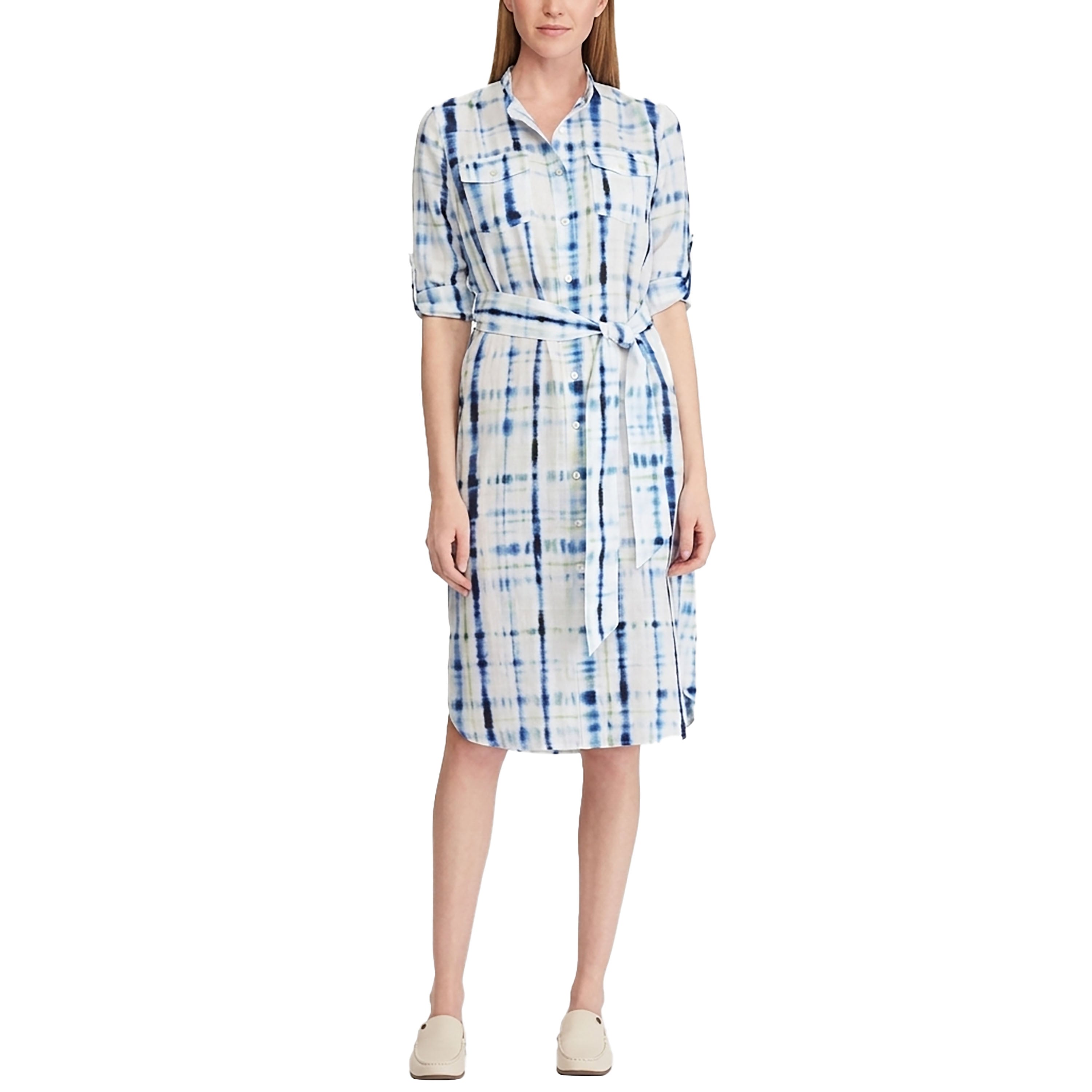 Ralph Lauren Belted Shirtdress (Blue Multi, 10)