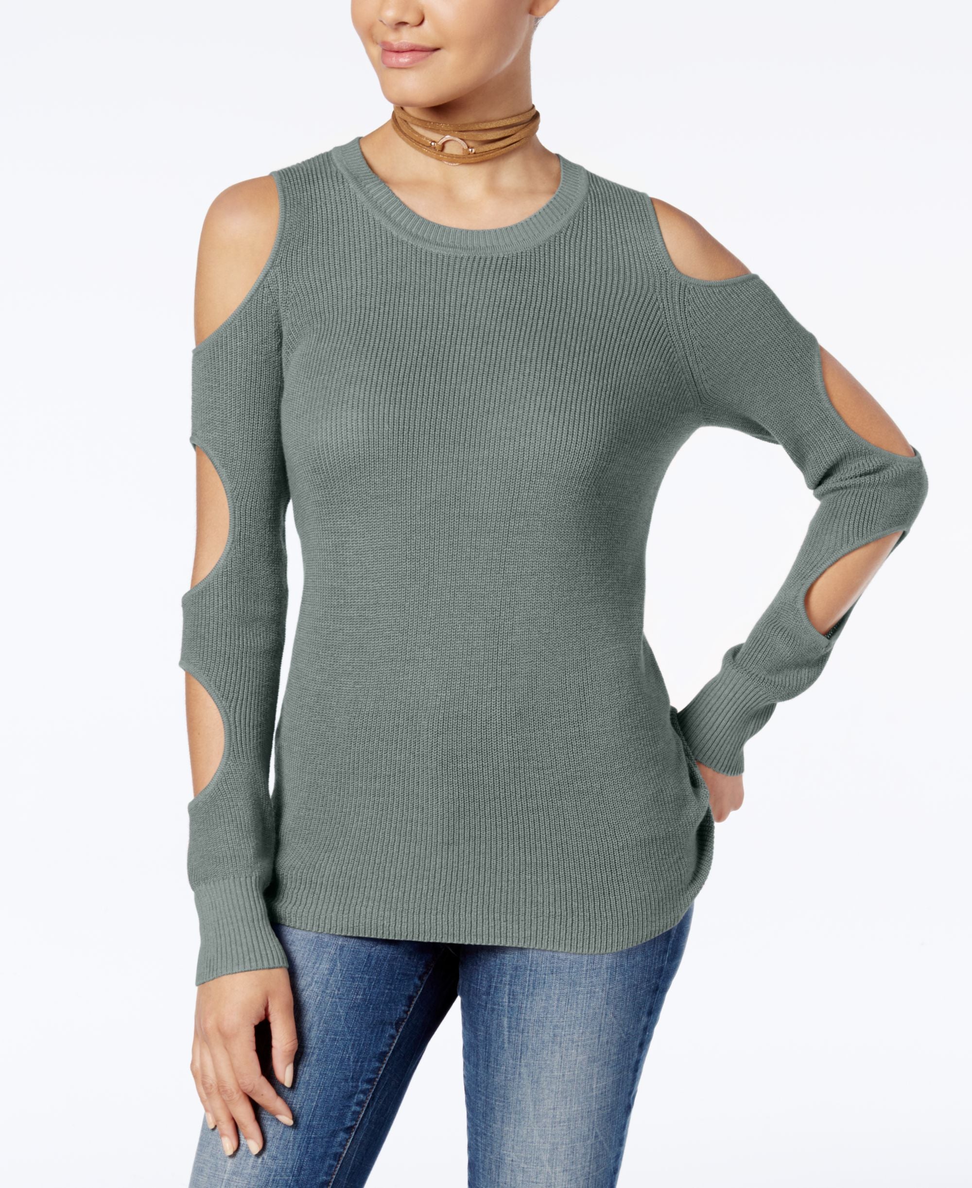Hippie Rose Juniors Cutout Sleeve Sweater