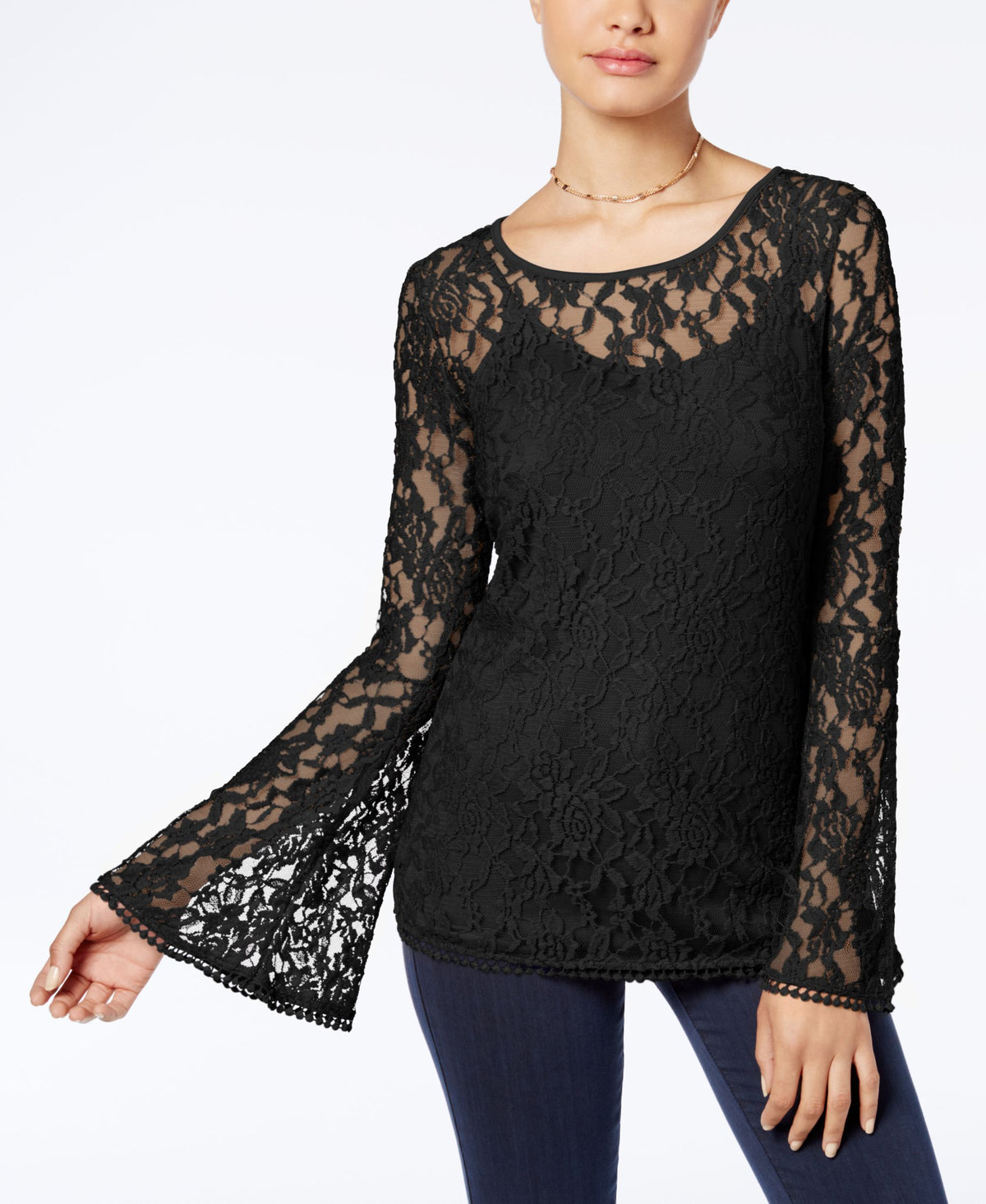Ultra Flirt Juniors Lace Bell Sleeve Top
