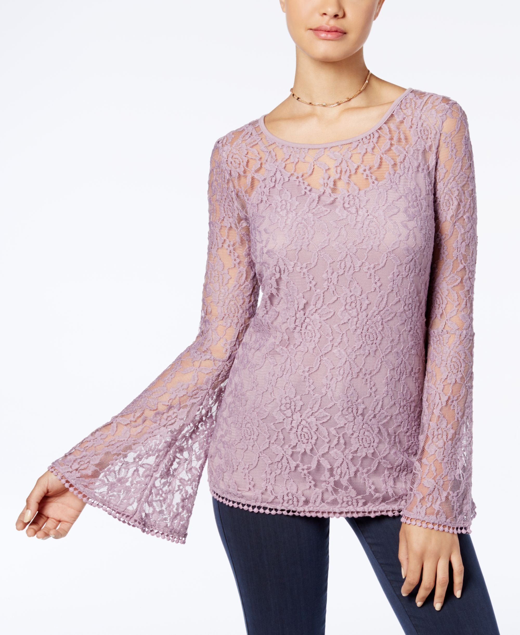 Ultra Flirt Juniors Lace Bell Sleeve Top