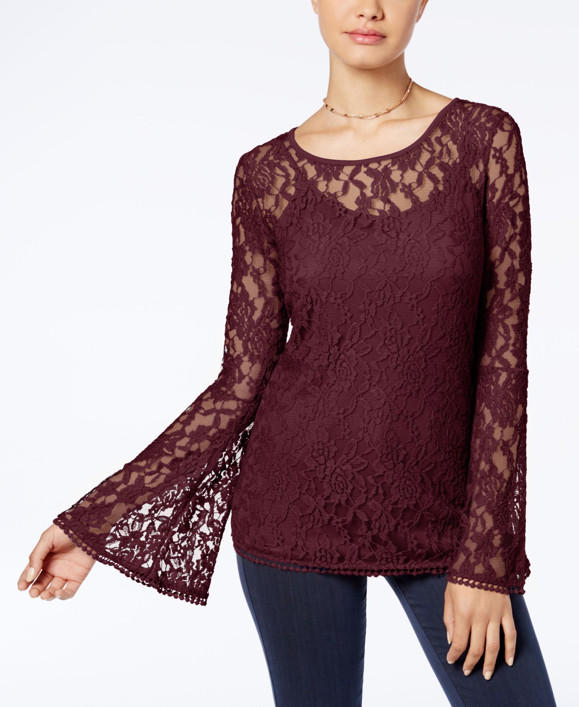 Ultra Flirt Juniors Lace Bell Sleeve Top