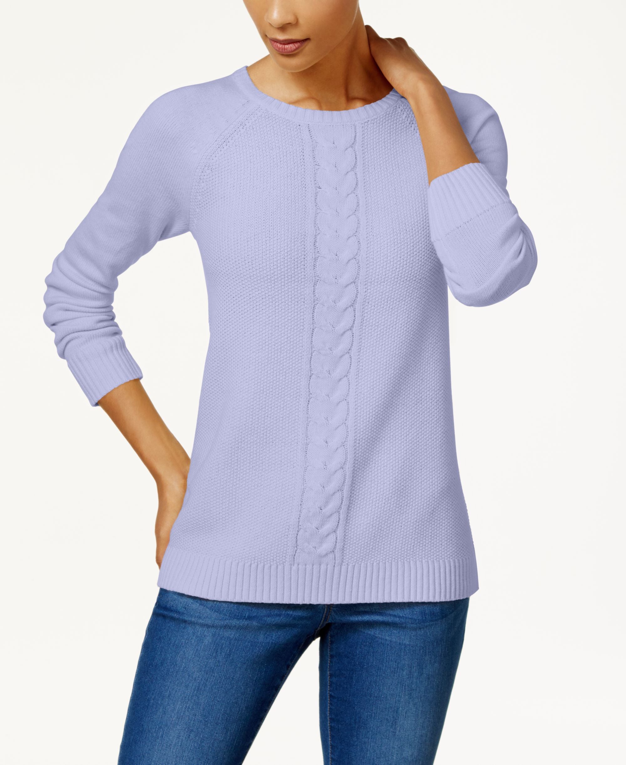 Karen Scott Cotton Cable Knit Sweater