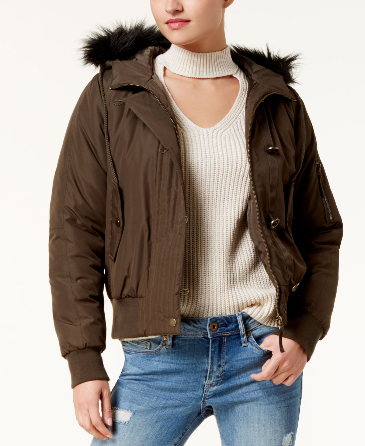 American Rag Juniors Faux Fur Trim Bomber Jacket