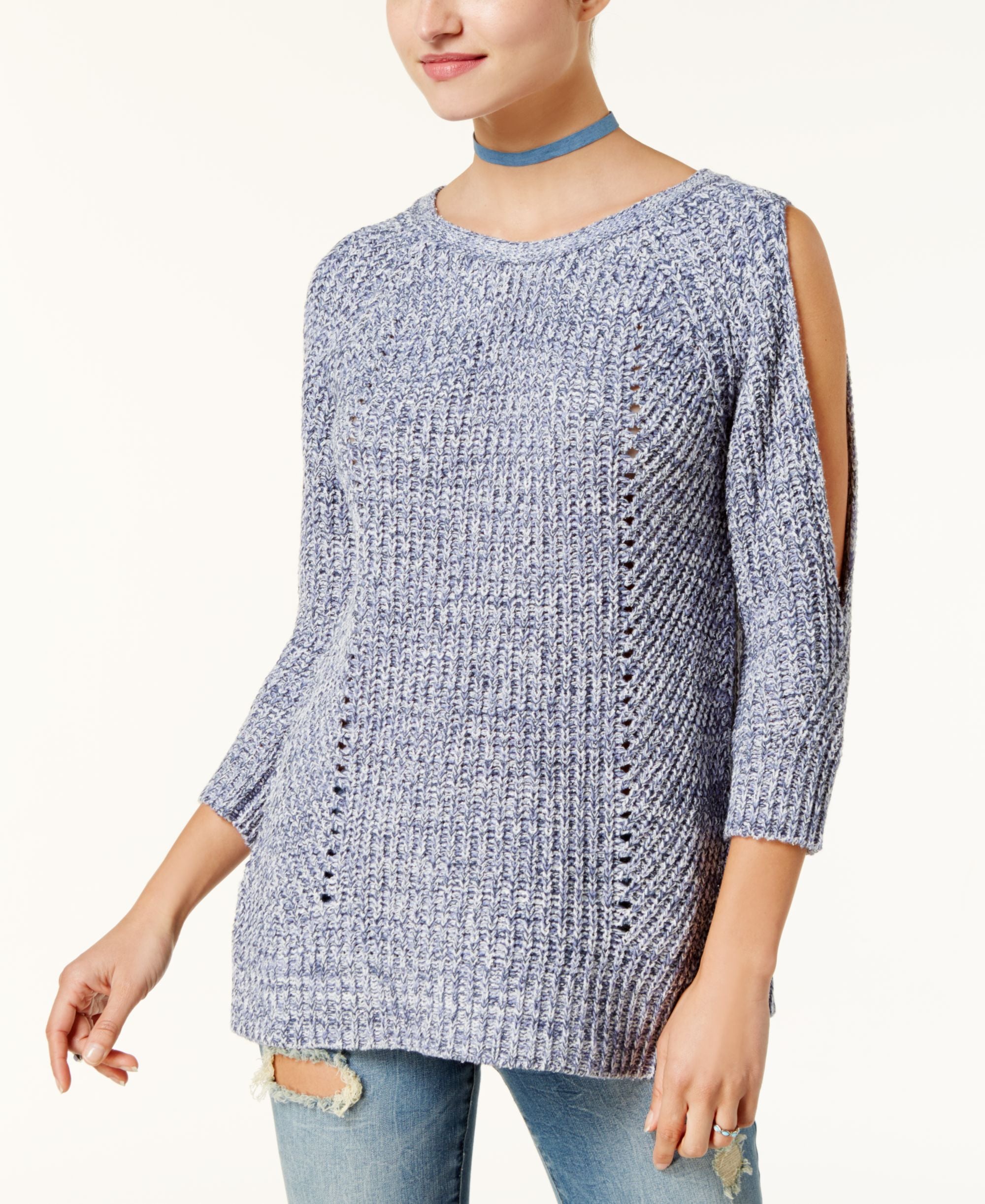 Juniors' Cold-Shoulder Open-Back Sweater