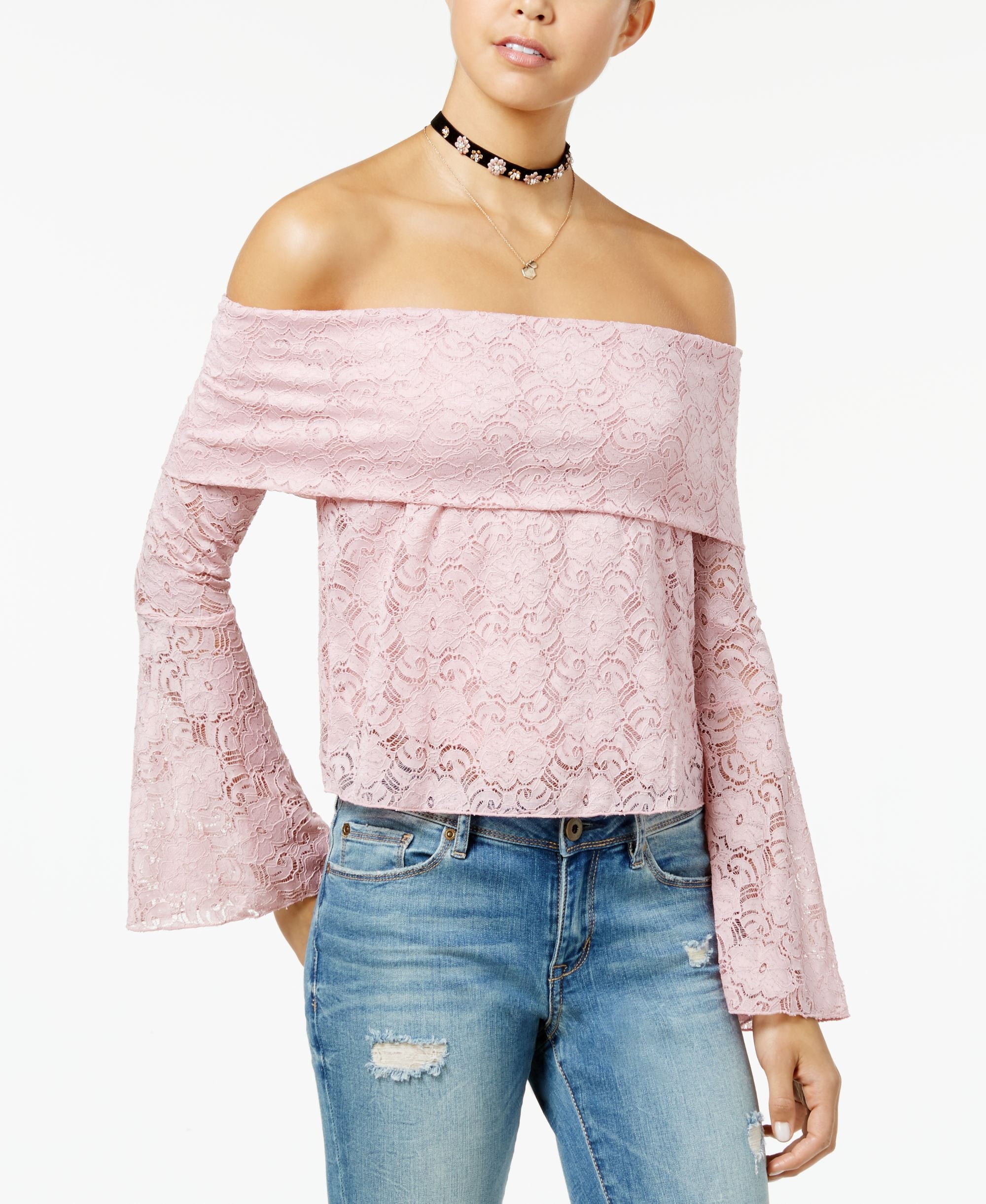 American Rag Juniors Lace Off The Shopulder Crop Top