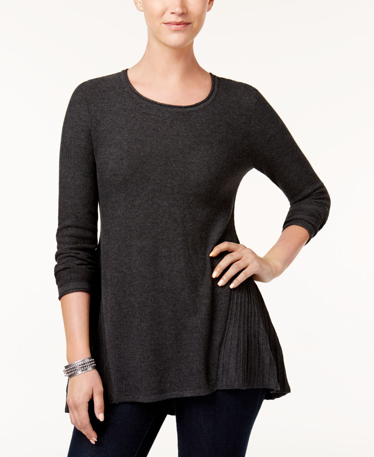 Peplum-Back Tunic Sweater