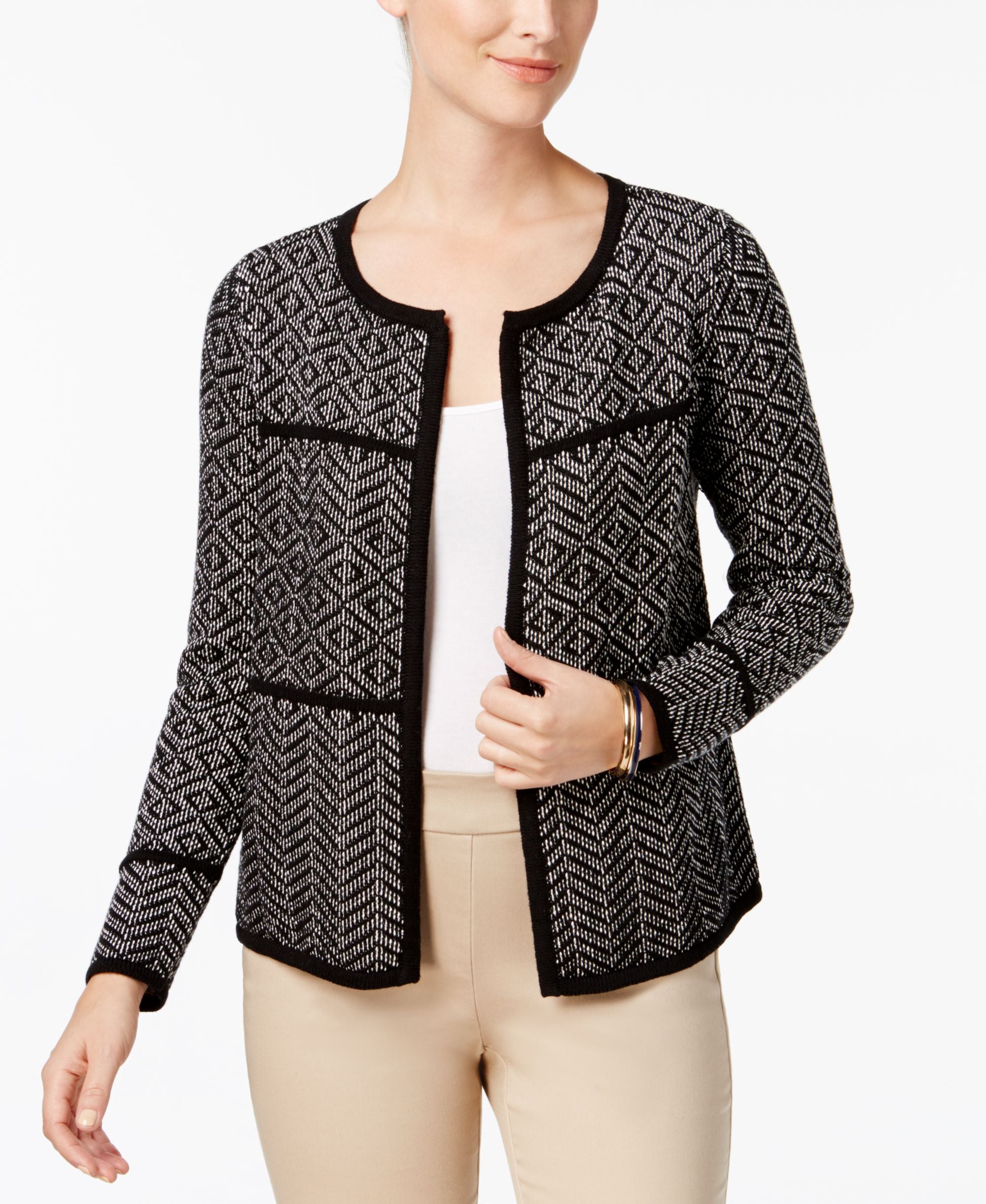 Charter Club Cotton Mixed Print Open Front Cardigan