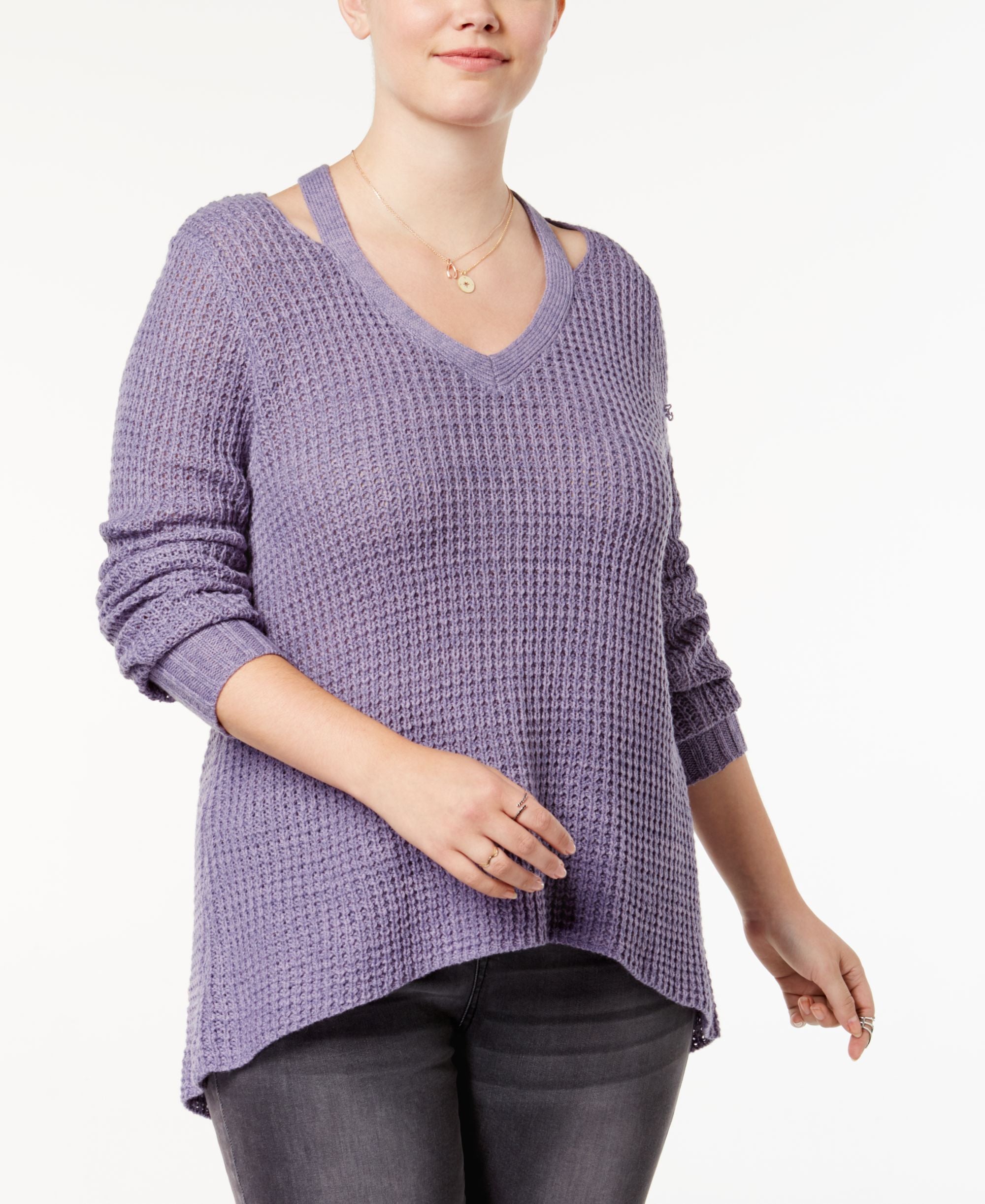 Planet Gold Trendy Plus Size Ribbed Cutout Sweater