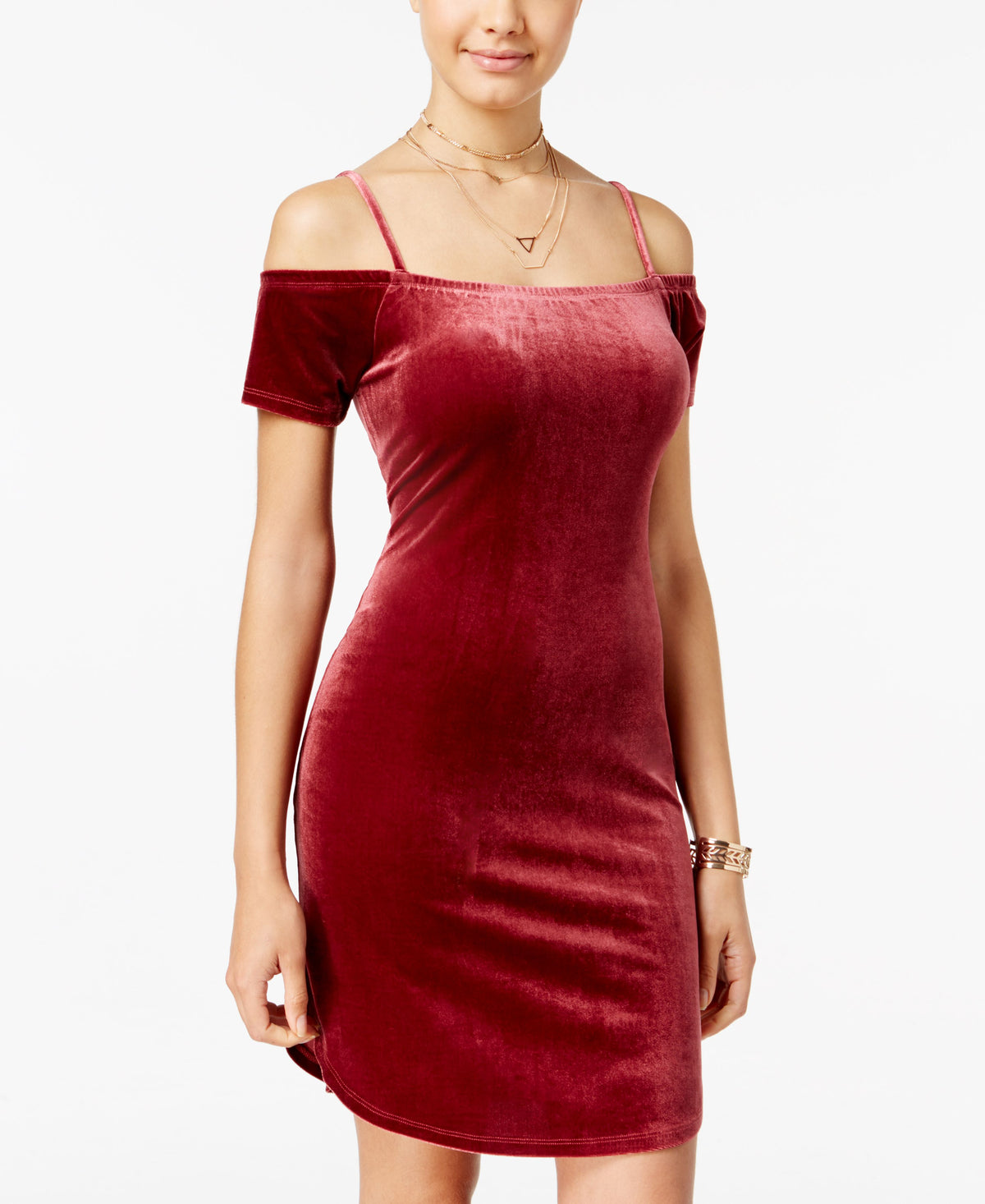 Juniors' Velvet Cold-Shoulder Dress