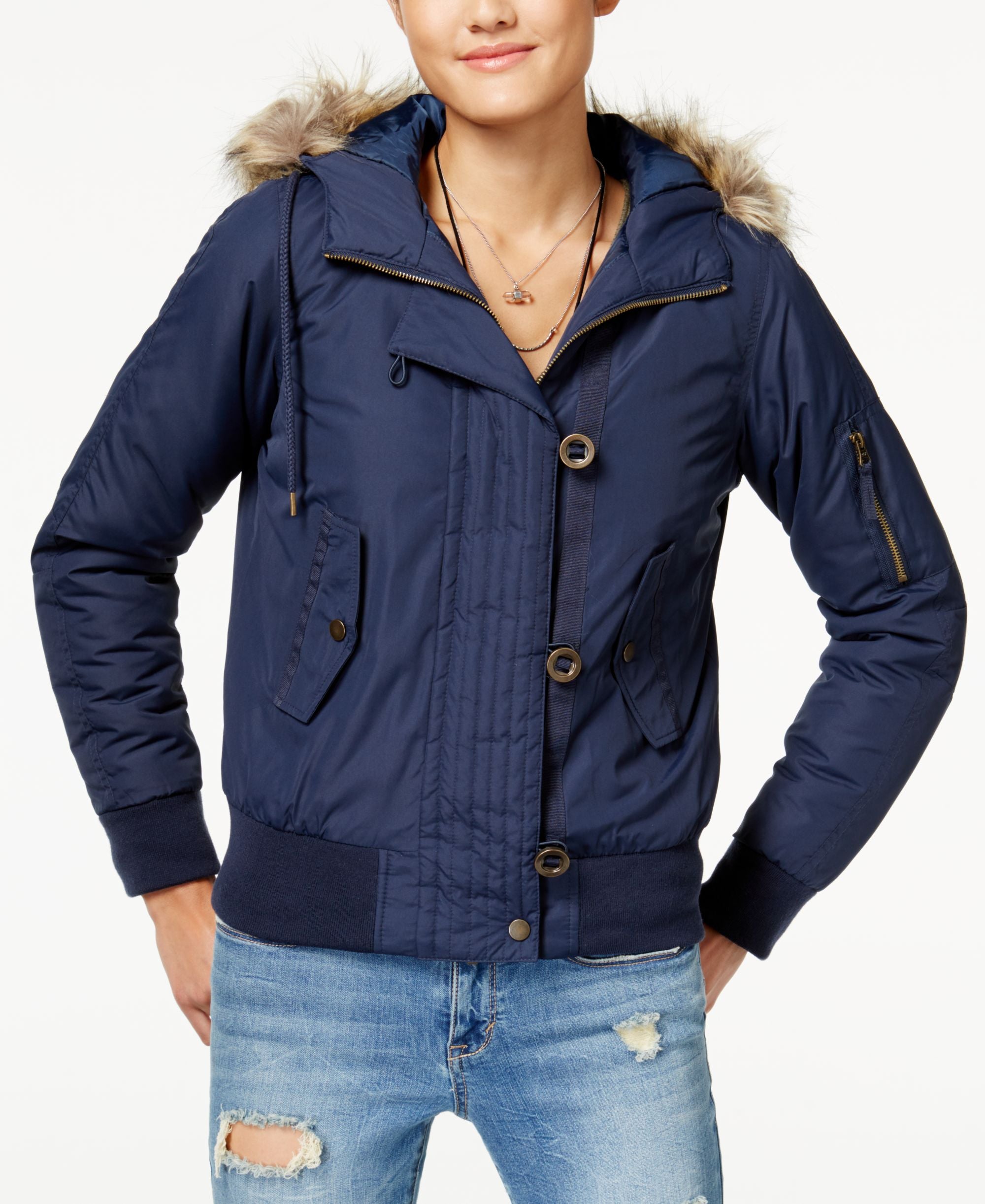 American Rag Juniors Faux Fur Trim Bomber Jacket